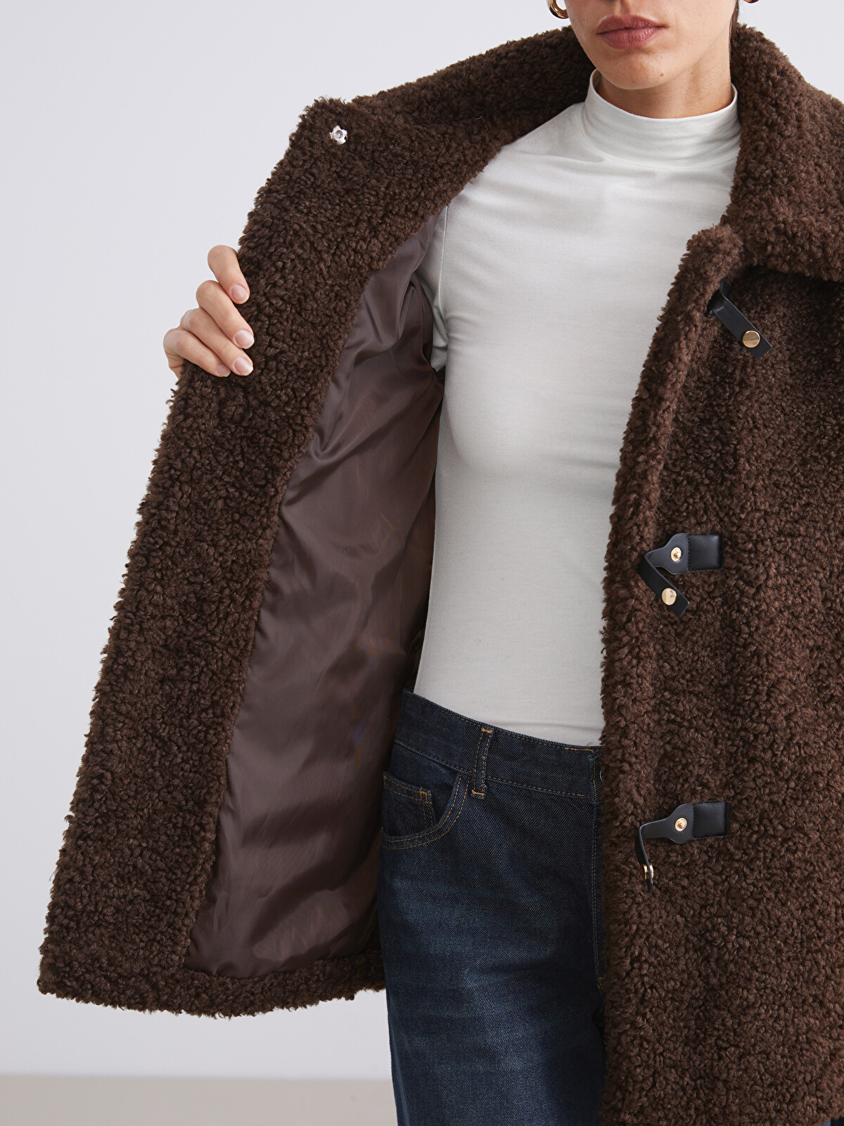 LCW Vision Collared Neck Women's Teddy Overcoat - W5FK81Z8-CT9