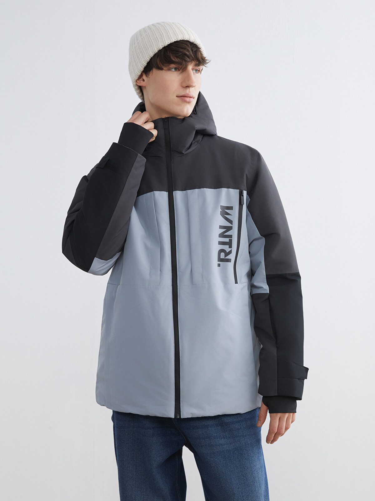 XSIDE ACTIVE Gri Standart Kalıp Kapüşonlu Erkek Kayak Montu