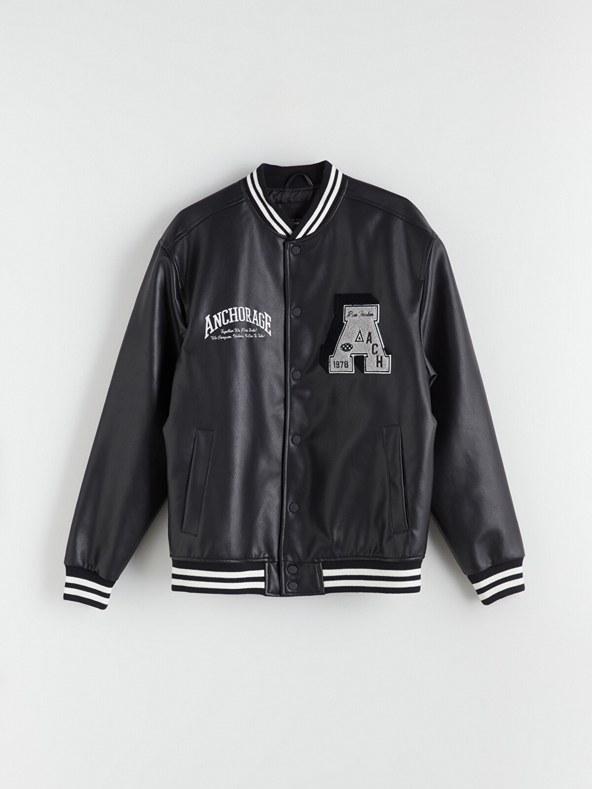 XSIDE College Collar Embroidered Men's Faux Leather Jacket