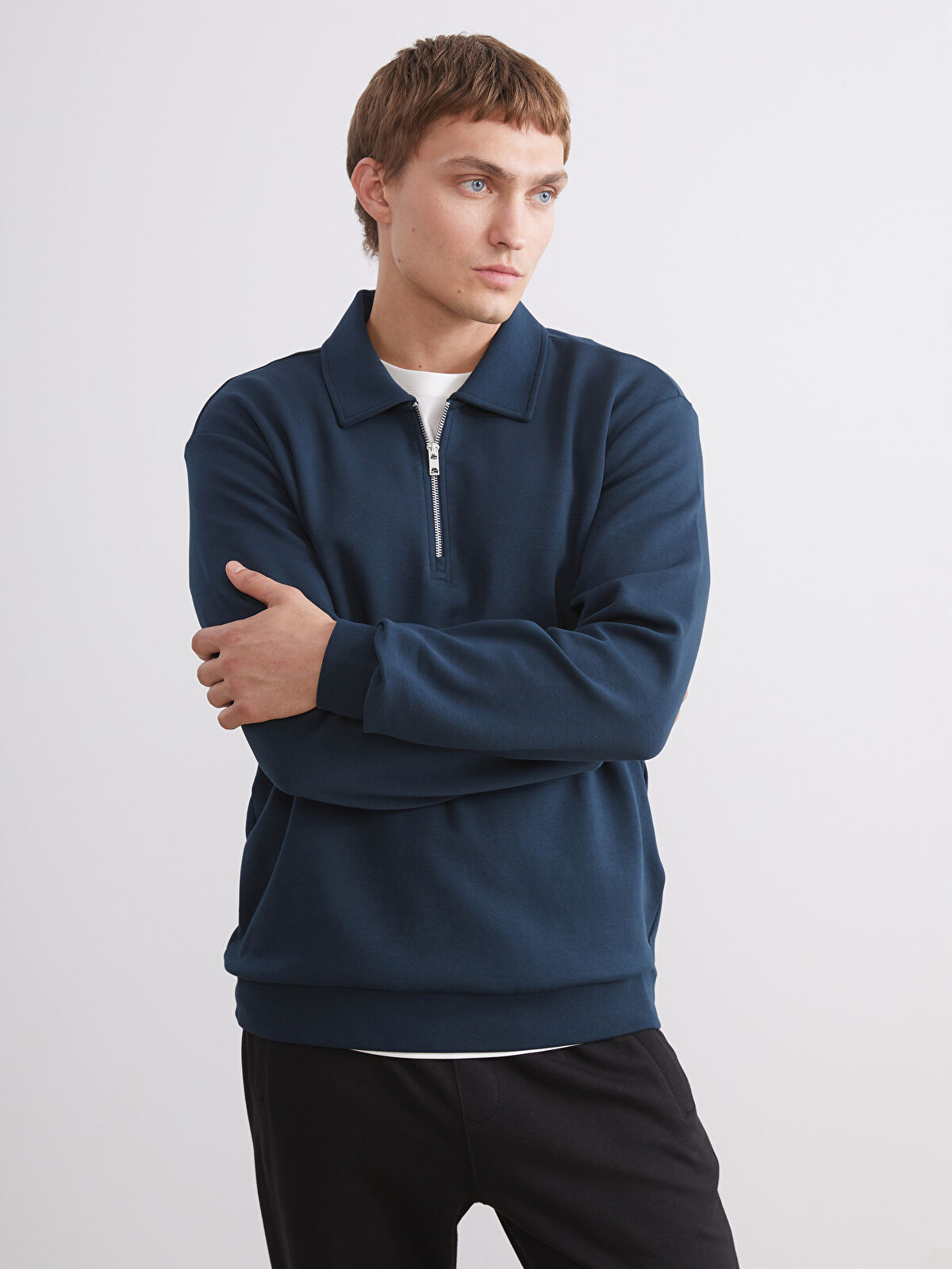 LCW Vision Petrol Polo Yaka Erkek Sweatshirt - W5FS87Z8-ZGX | LCW