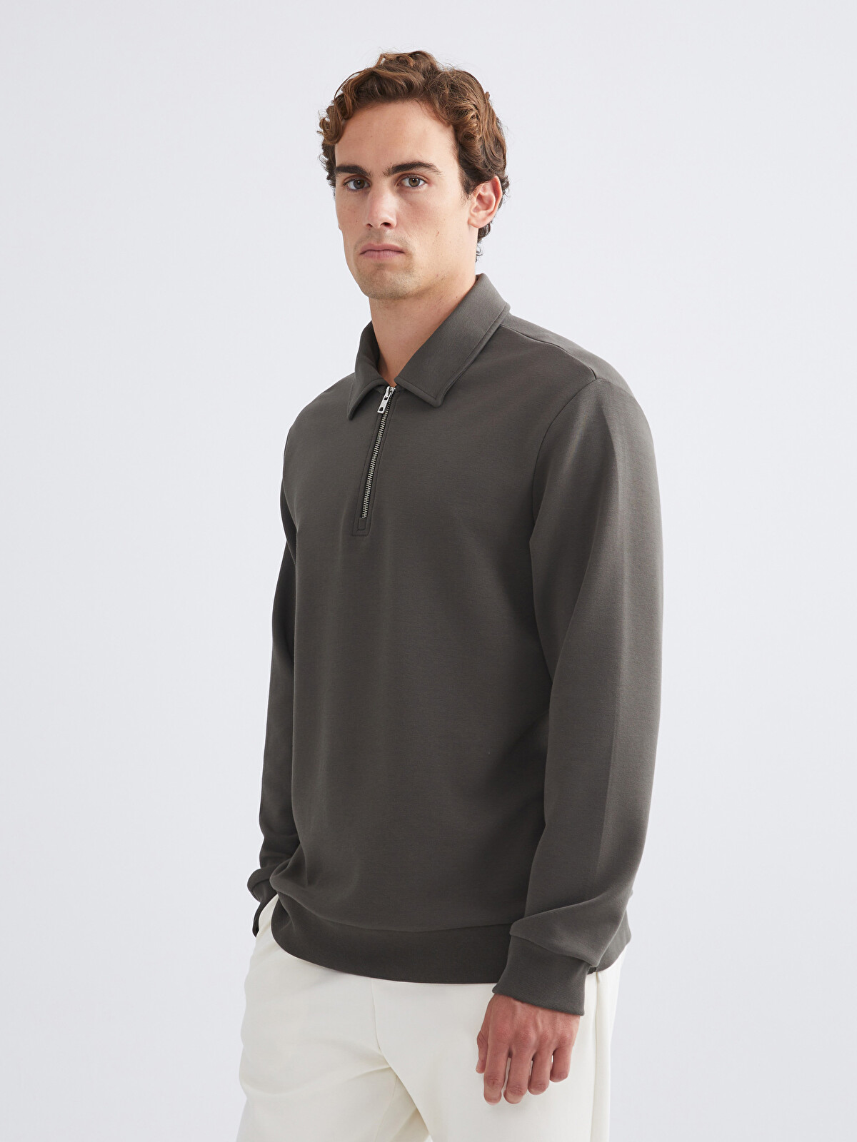 LCW Vision Haki İnterlok Düz Loose & Bol Erkek Sweatshirt