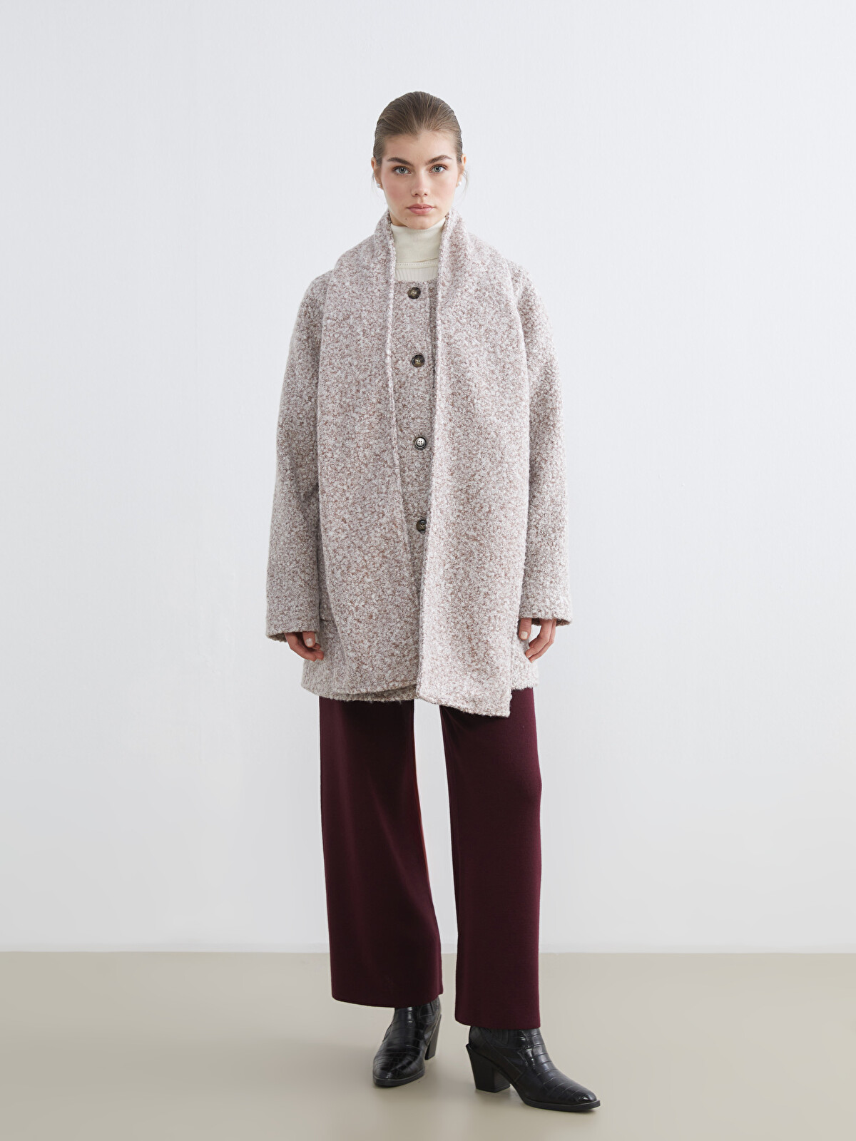 LCW Modest Crew Neck Scarfed Women's Cachet Overcoat - W5FT42Z8
