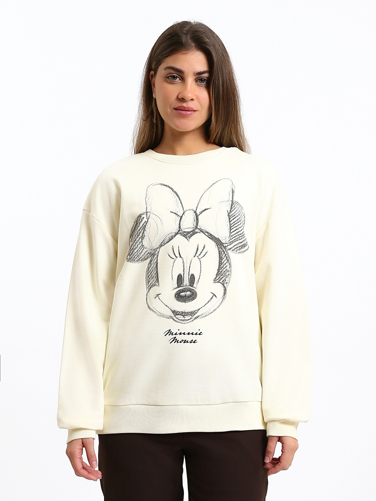 mimimi234様 XSIDE Bisiklet Yaka Minnie Mouse Baskılı Oversize Kadın Kalın