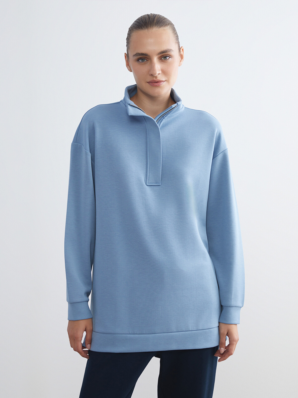 LCW EVERYDAY Mavi Dik Yaka Kadın Sweatshirt Tunik - W5GB35Z8-GP0 | LCW