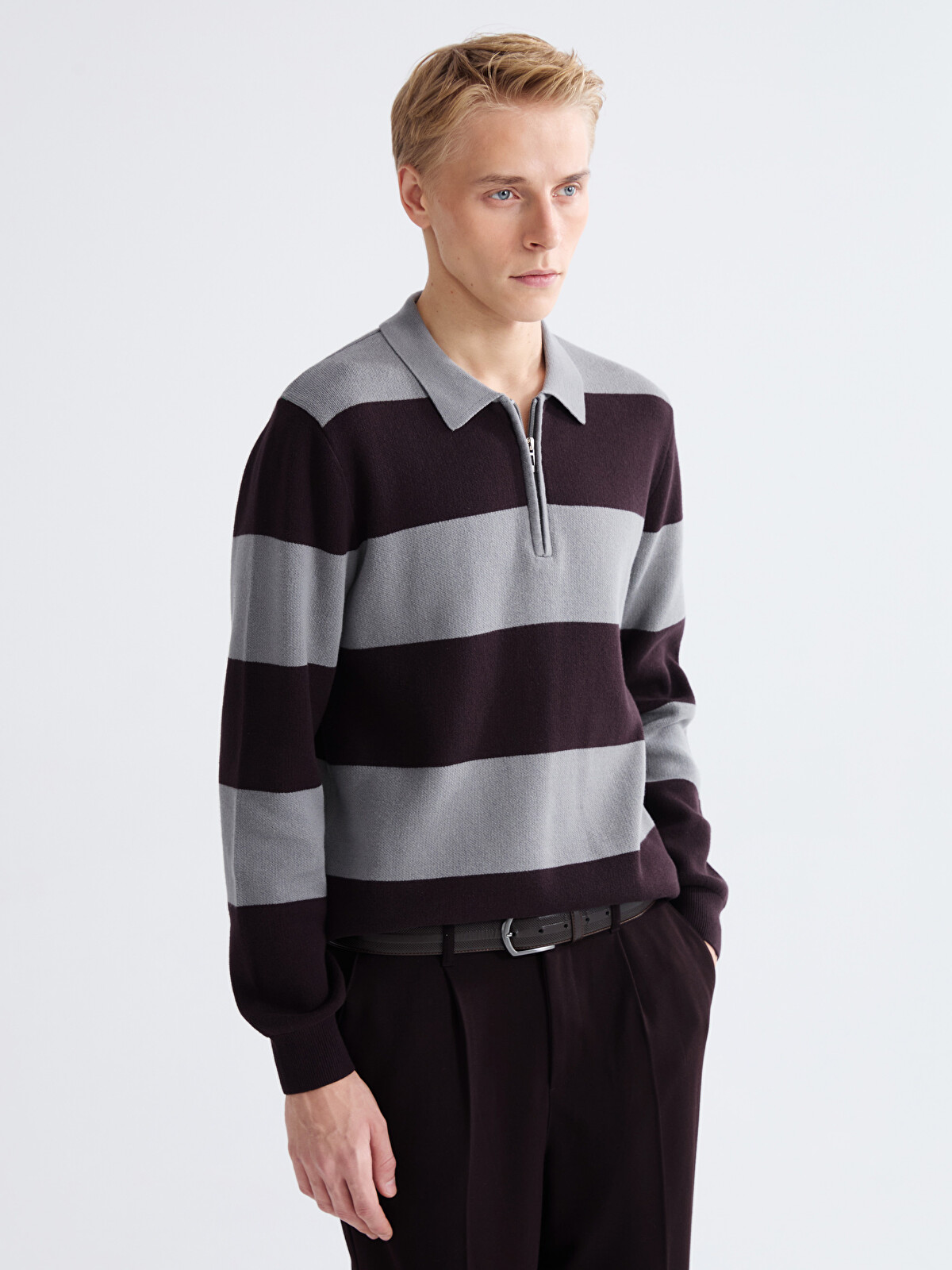 LCW Vision Polo Neck Striped Men's Knitwear Sweater - W5GB81Z8-ZQP