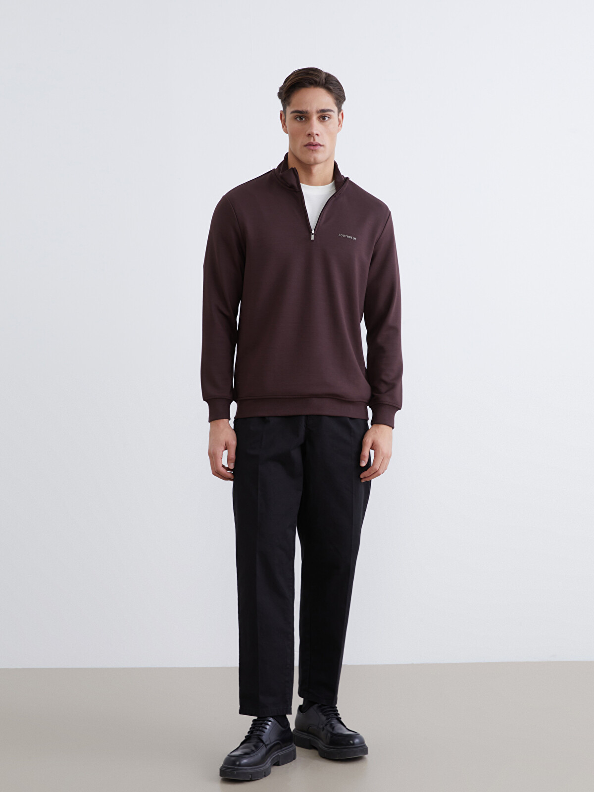 ハチヤーズ Men's BackSlash 3G バーガンディ タートルネック SOUTHBLUE Zippered Funnel Neck Men's Sweatshirt - W5GC87Z8-8NA