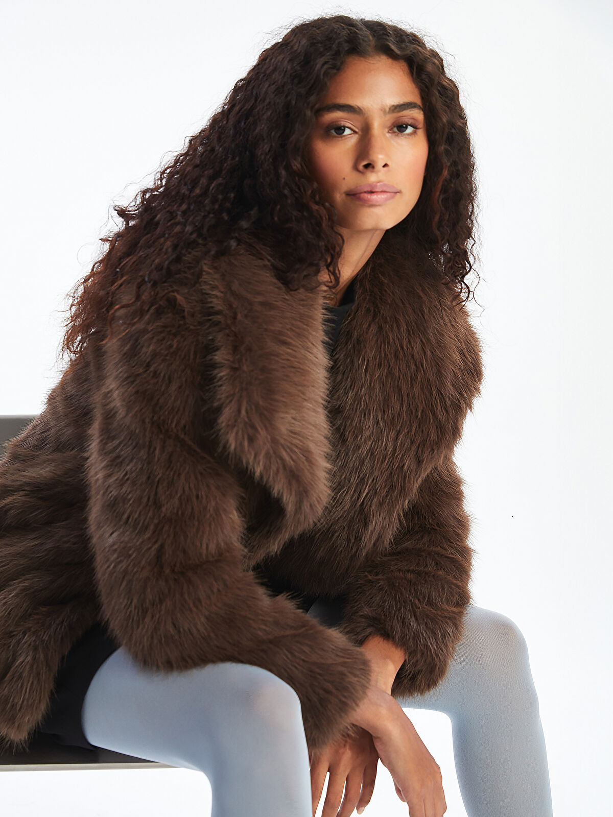 XSIDE Jacket Neck Women's Fur Overcoat - W5GL25Z8-CT9 - LC Waikiki