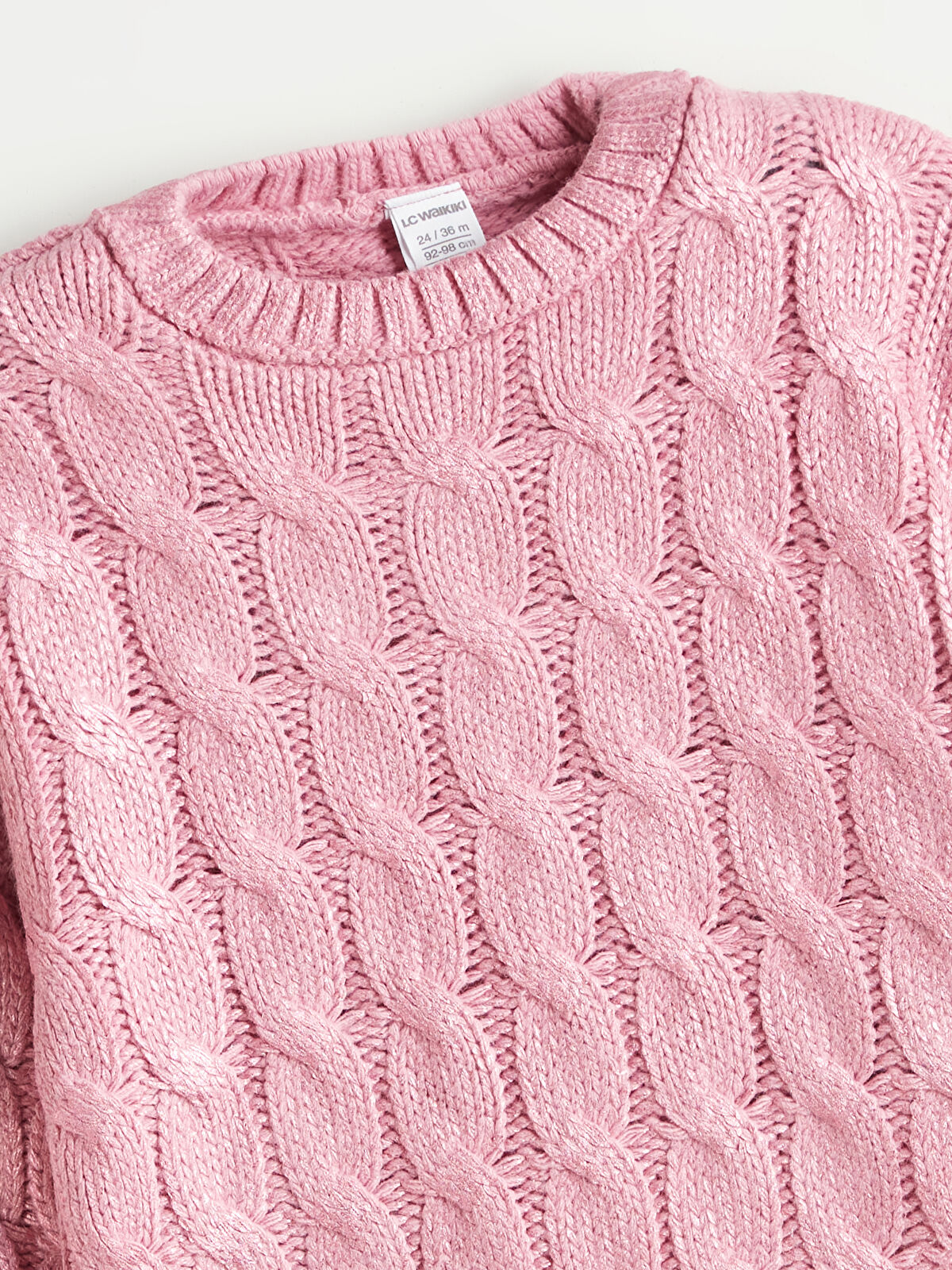 かつ✨ LCW ECO Pembe Bisiklet Yaka Saç Örgüsü Desenli Kız Çocuk Triko