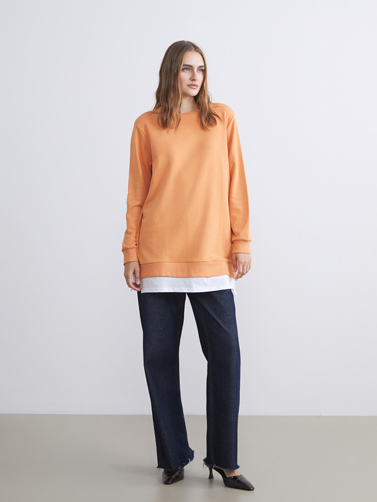 LCW ECO Crew Neck Women's Sweatshirt Tunic - W5GU73Z8-FMB | LC Waikiki