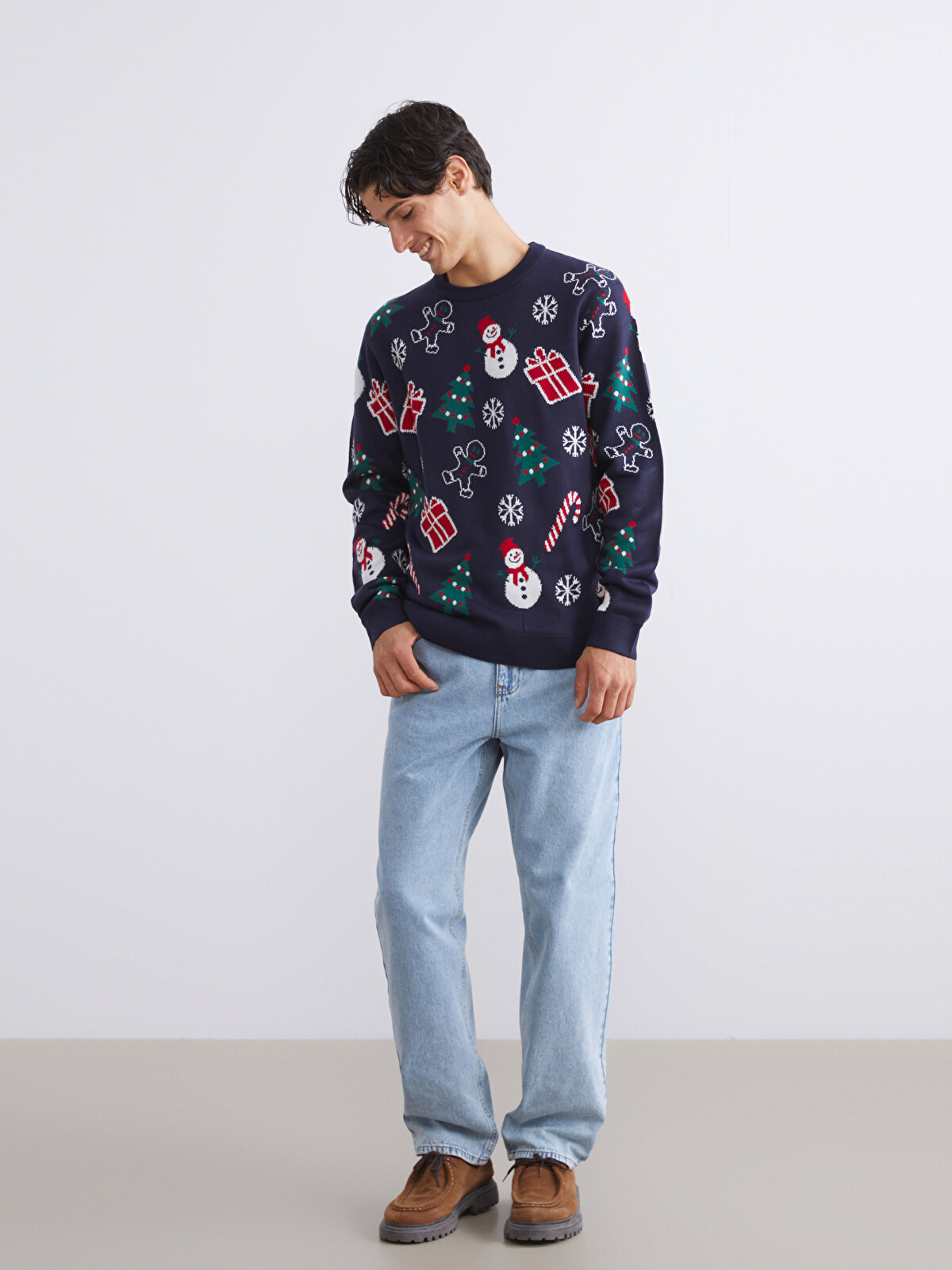XSIDE Crew Neck New Year Themed Men's Knit Sweater - W5H559Z8-HRC