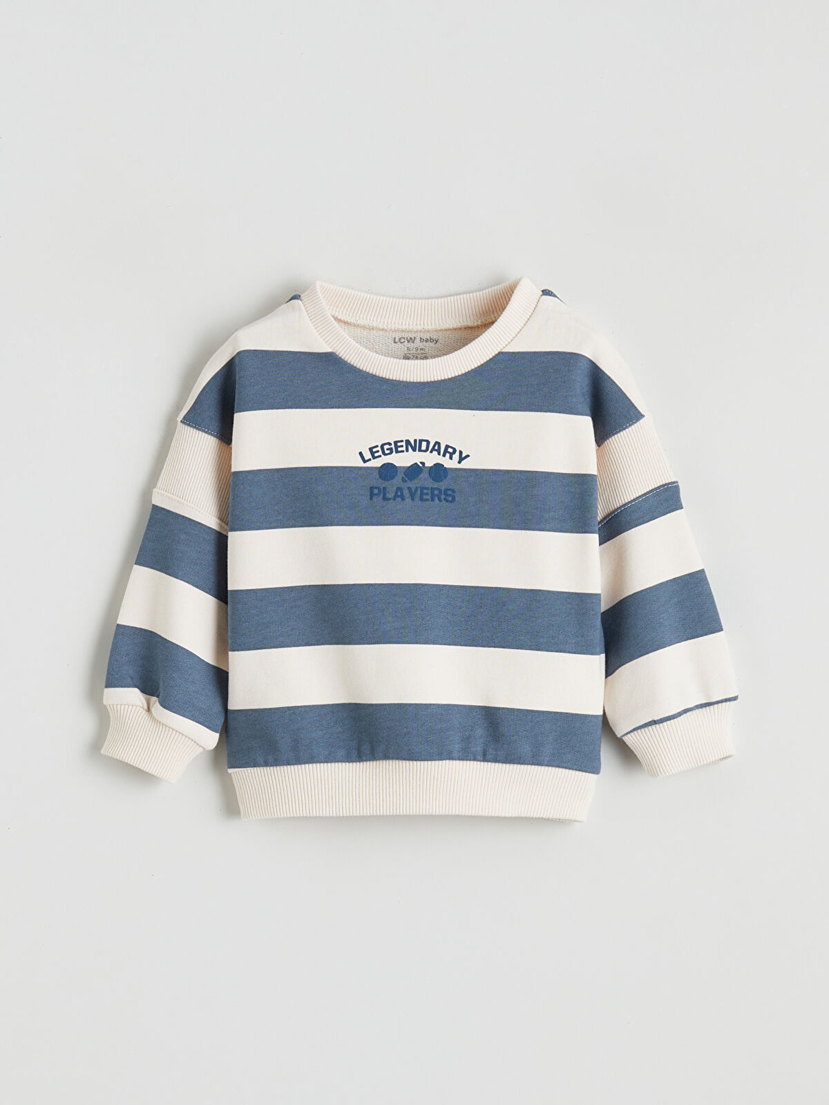 LCW baby Ekru Bisiklet Yaka Çizgili Erkek Bebek Sweatshirt ve