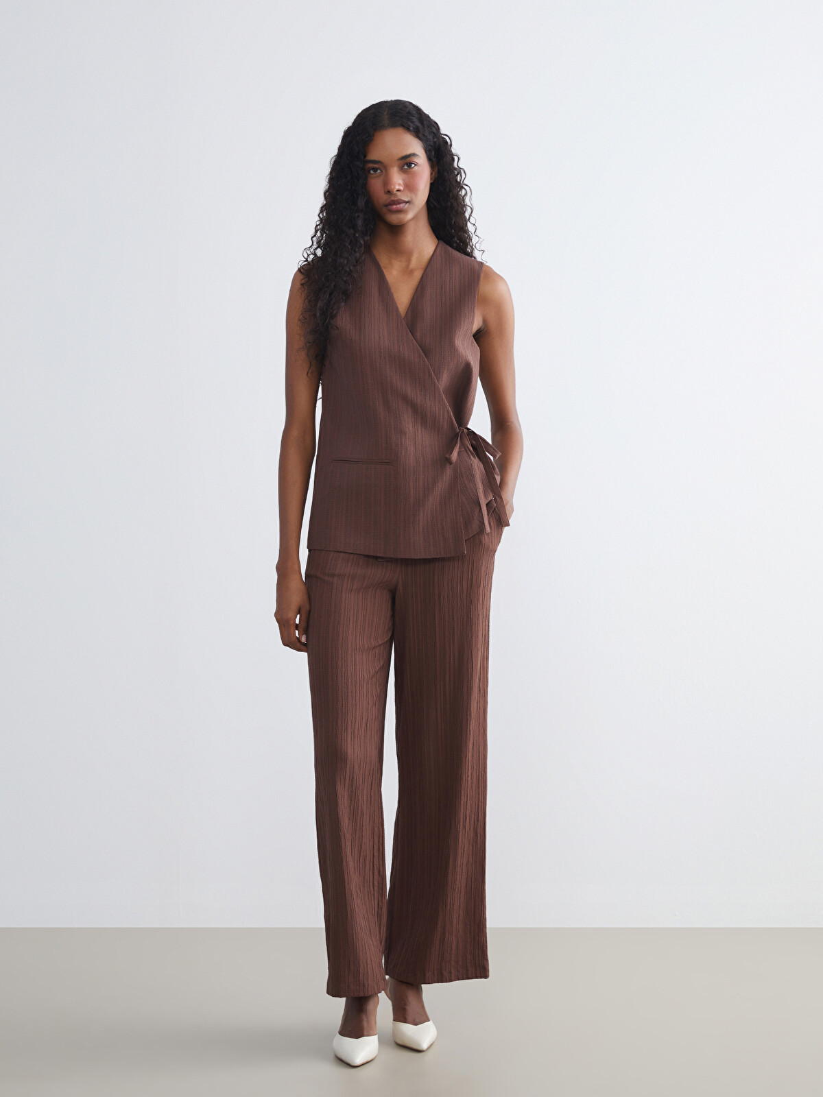 cvtvlist DAMAGED usual 24 pants ブラウン LCW Vision Beli Lastikli Keten Karışımlı Kadın Pantolon - W5HH65Z8