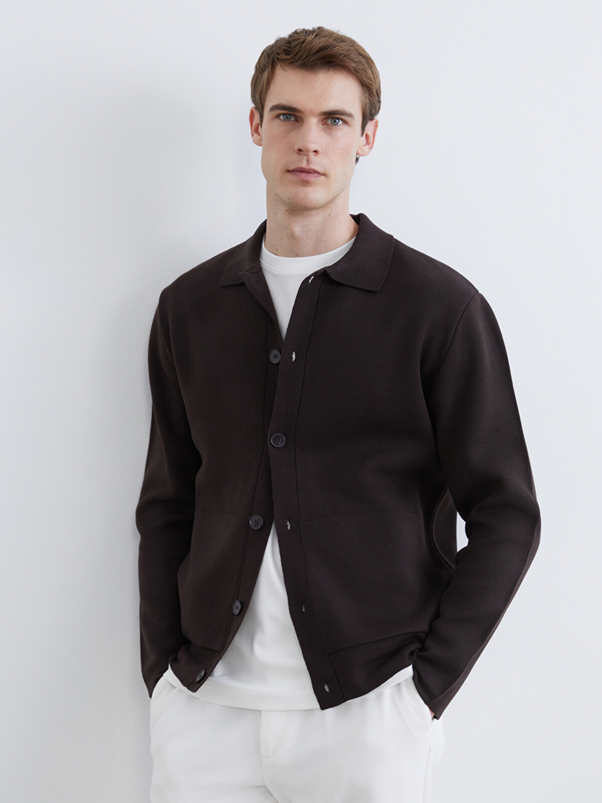 SOUTHBLUE Polo Neck Men's Knit Cardigan - W5HP69Z8-ZNT | LC Waikiki