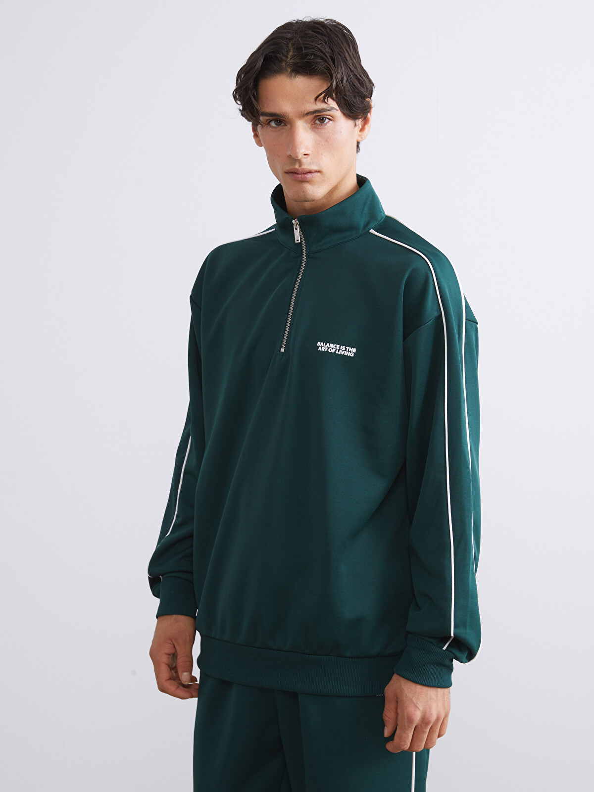 XSIDE Yeşil Dik Yaka Baskılı Erkek Sweatshirt - W5HT58Z8-HHQ | LCW