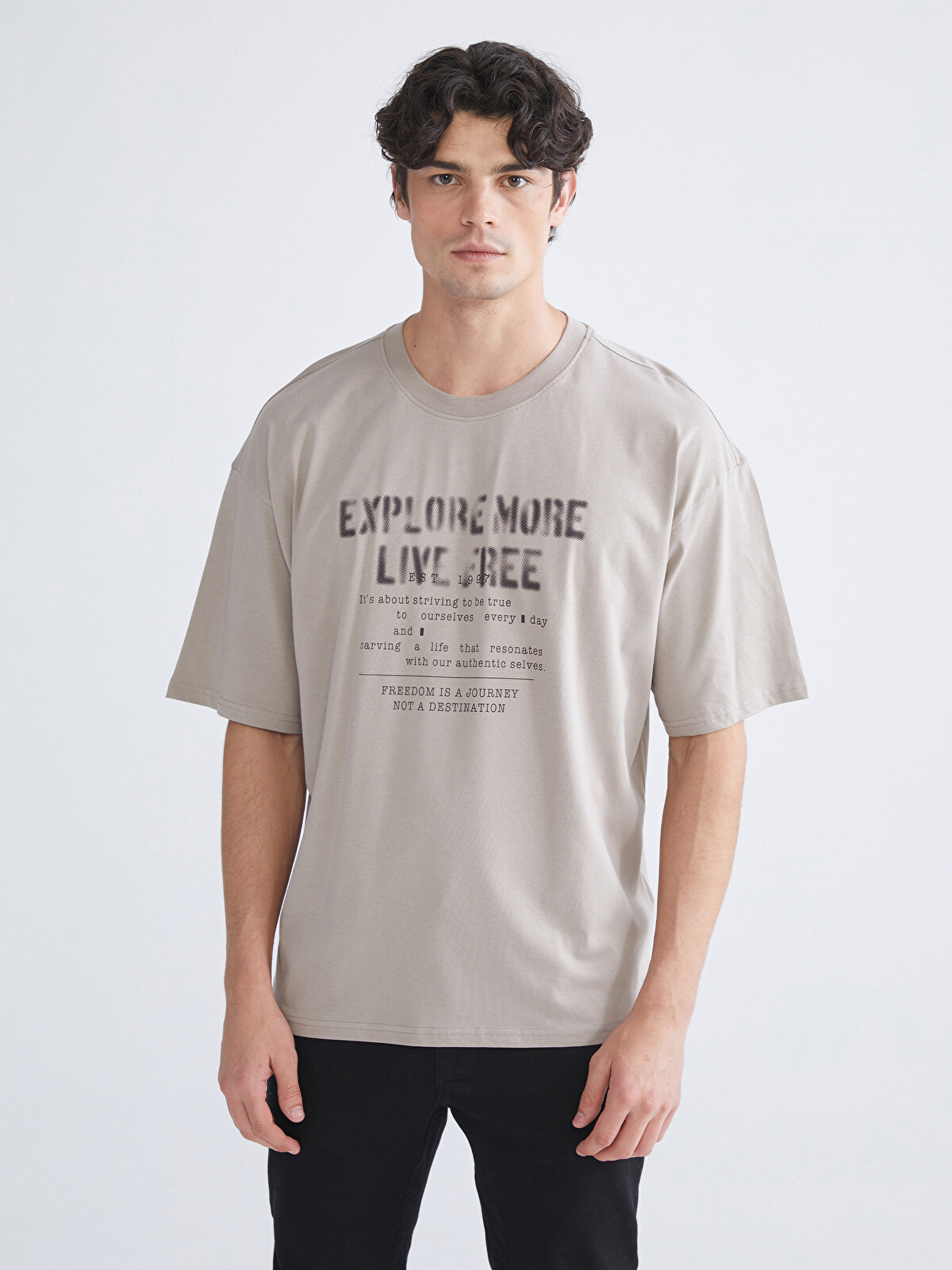 XSIDE Crew Neck Printed Jersey Men's T-shirt - W5HT90Z8-GQF | LC