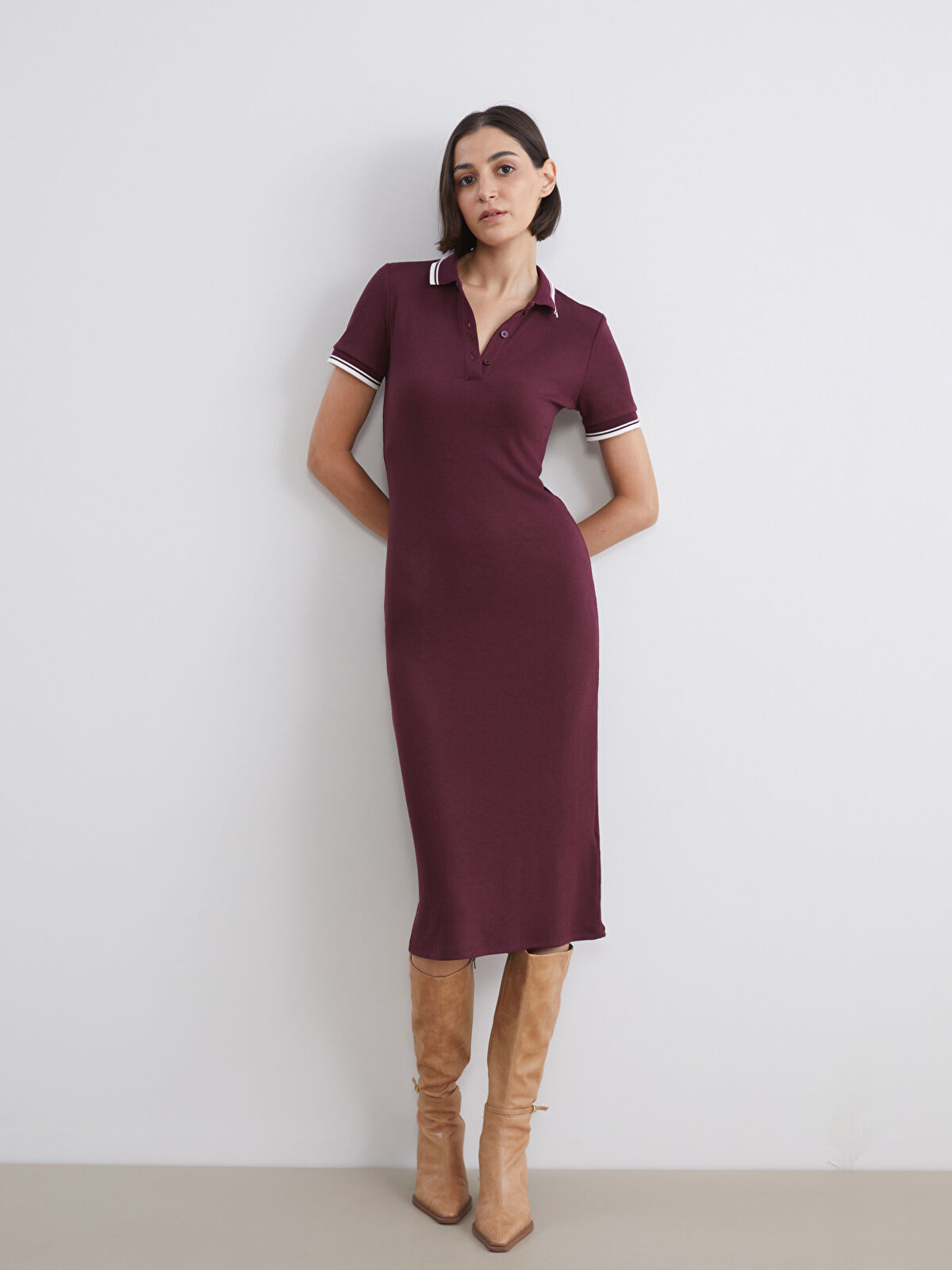 LCW Vision Polo Yaka Midi Elbise