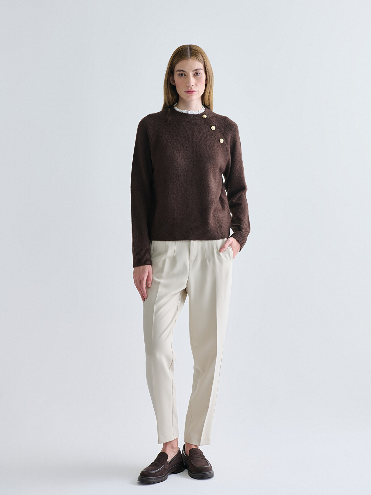 LCWAIKIKI Classic Ruffled Funnel Neck Women's Knitwear Sweater