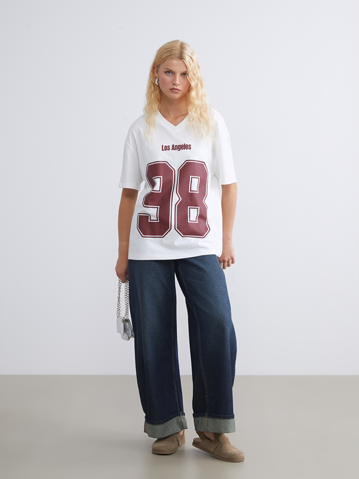 XSIDE V Neck Los Angeles Printed Oversize Women's T-shirt