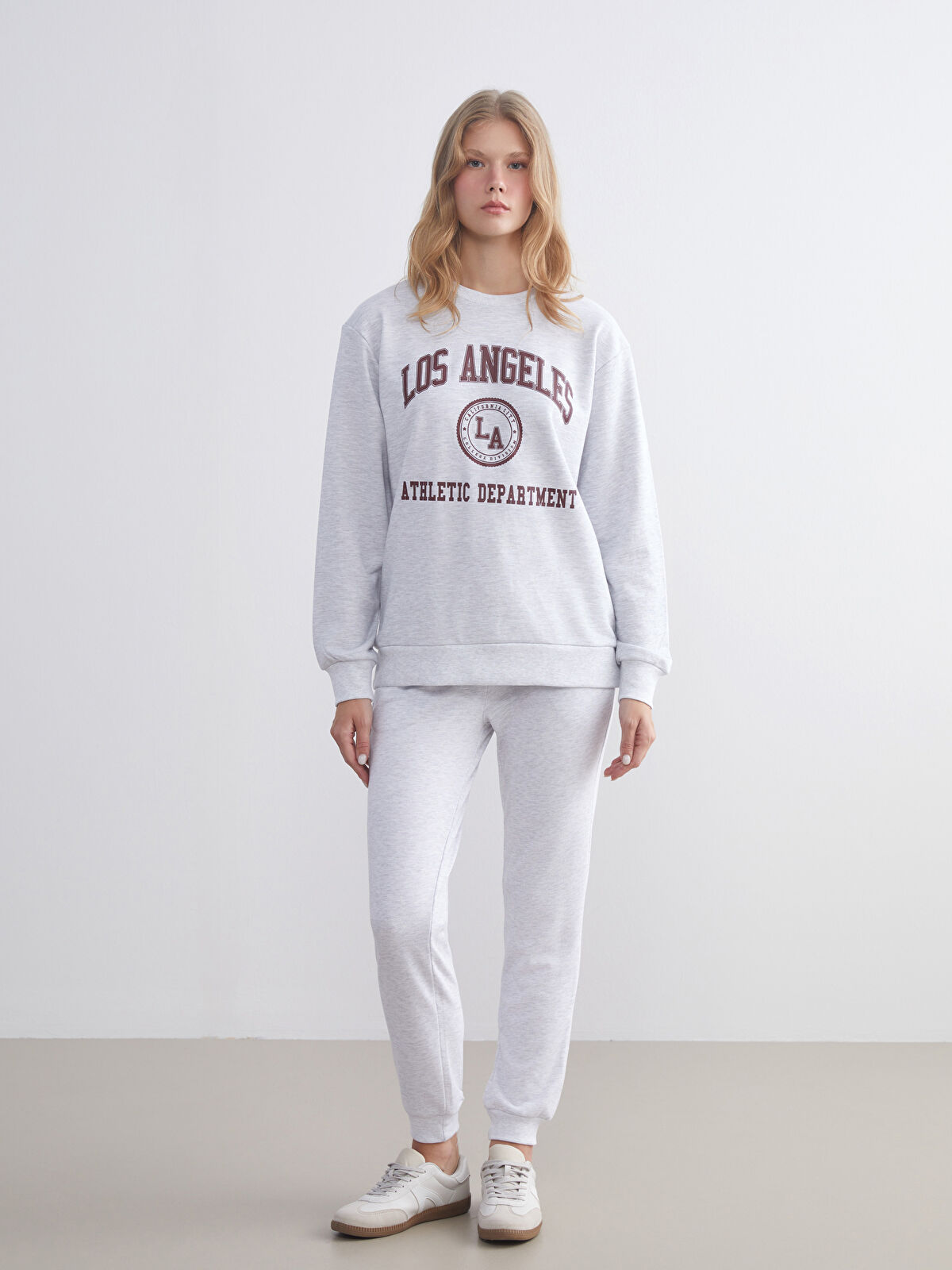 XSIDE Gri Bisiklet Yaka Los Angeles Baskılı Oversize Kadın