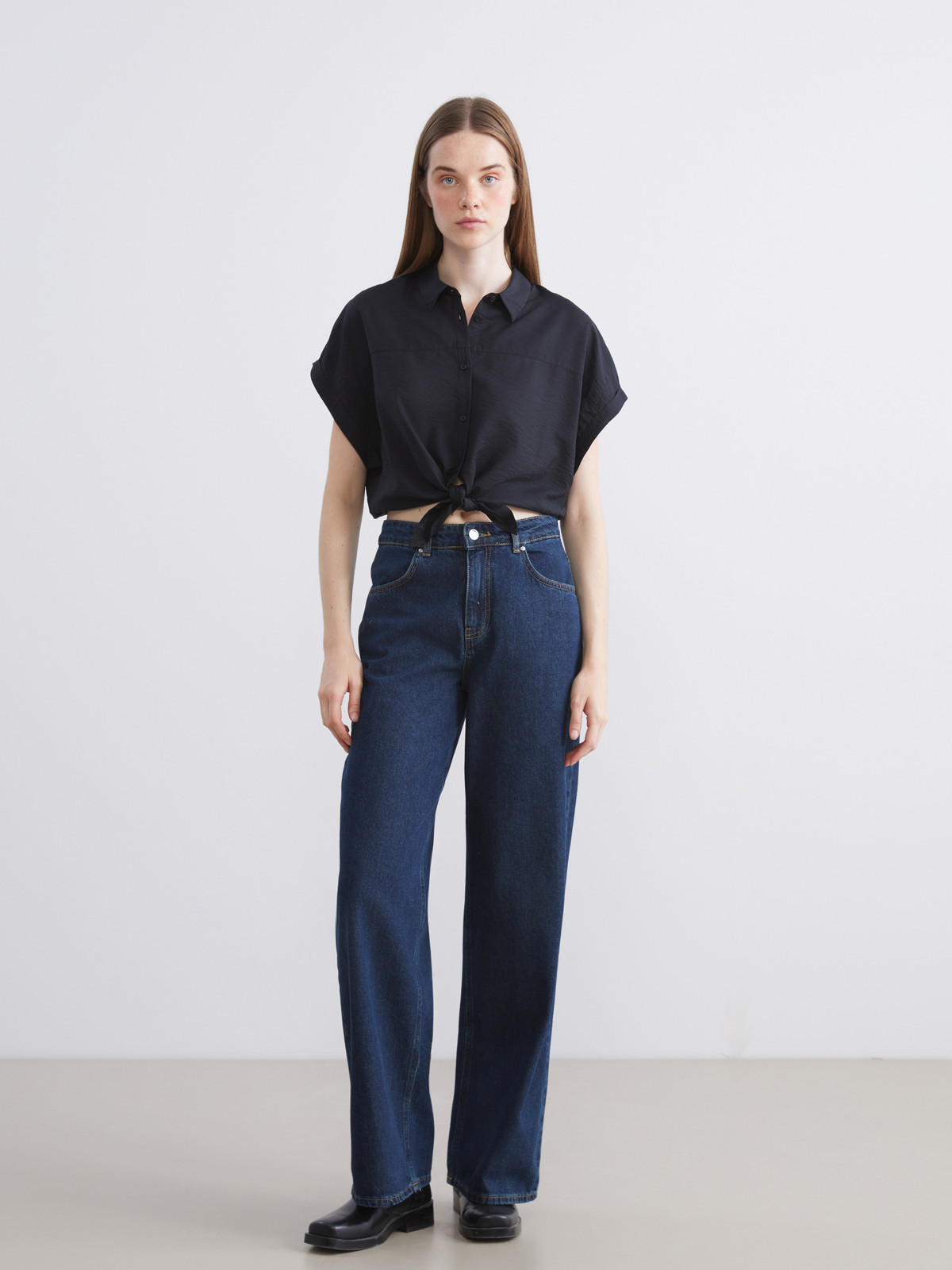 XSIDE Mavi Denim Düz Wideleg Yüksek Bel Geniş Paça Kadın Jean