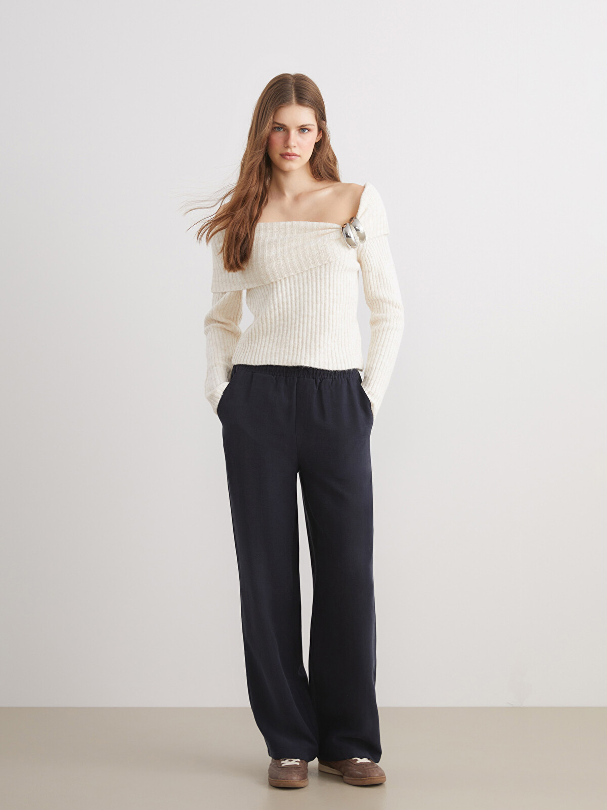 XSIDE Elastic Waist Wide Leg Women's Trousers - W5IA93Z8-CRP | LC