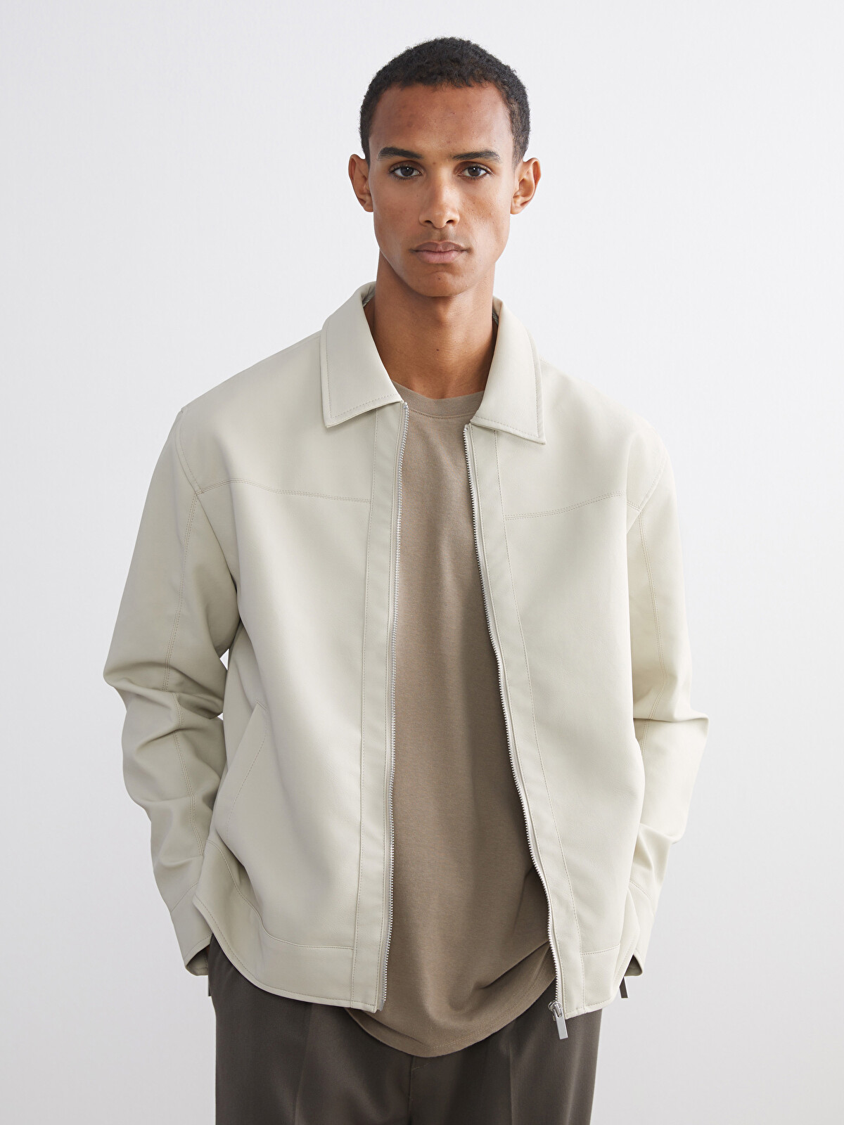 LCW Vision Standard Fit Collared Neck Men's Leather Look Jacket