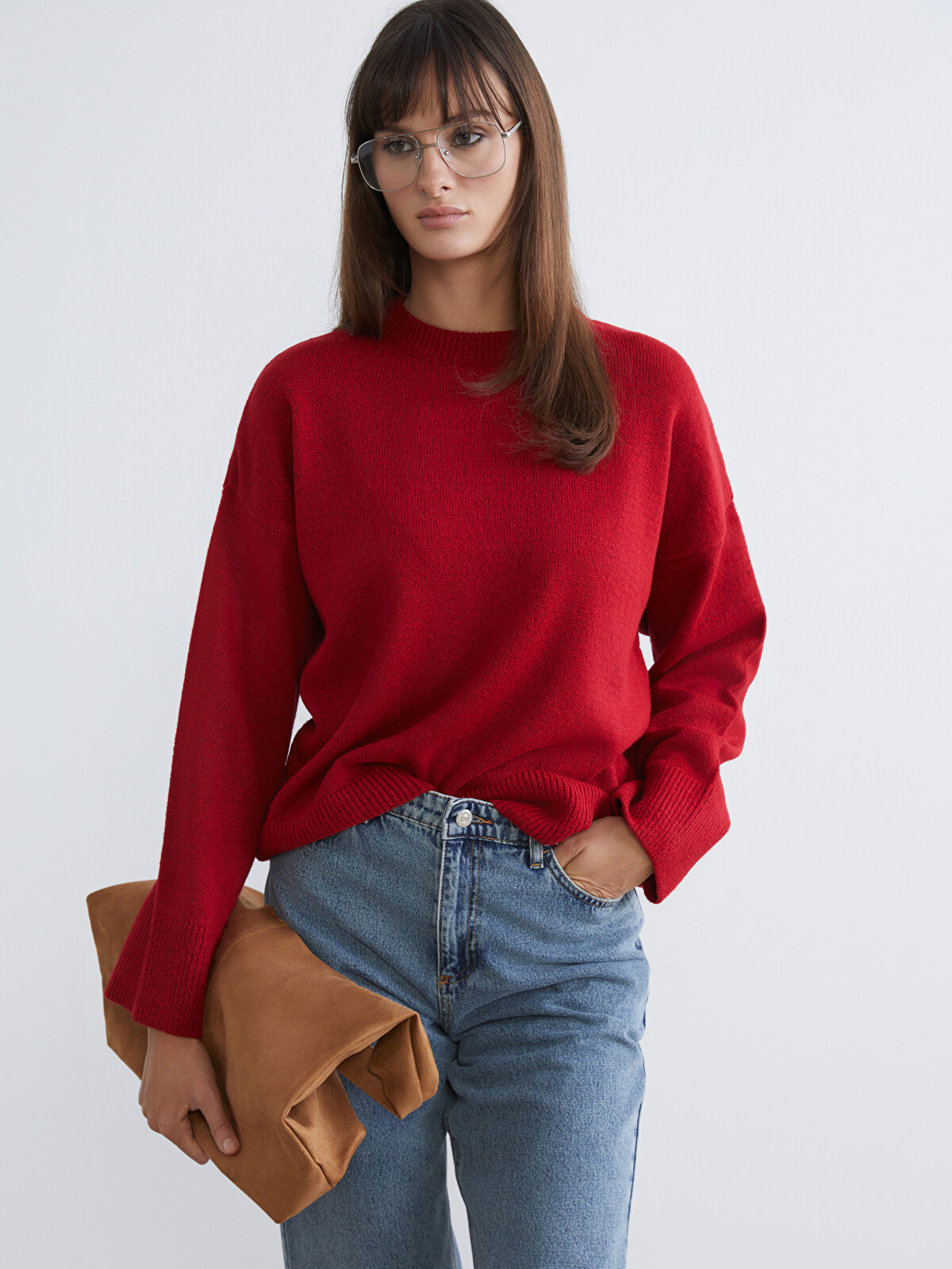 正規品 wexwear 赤 w38 LCW Vision Crew Neck Oversize Women's Knitwear Sweater - W5IB98Z8
