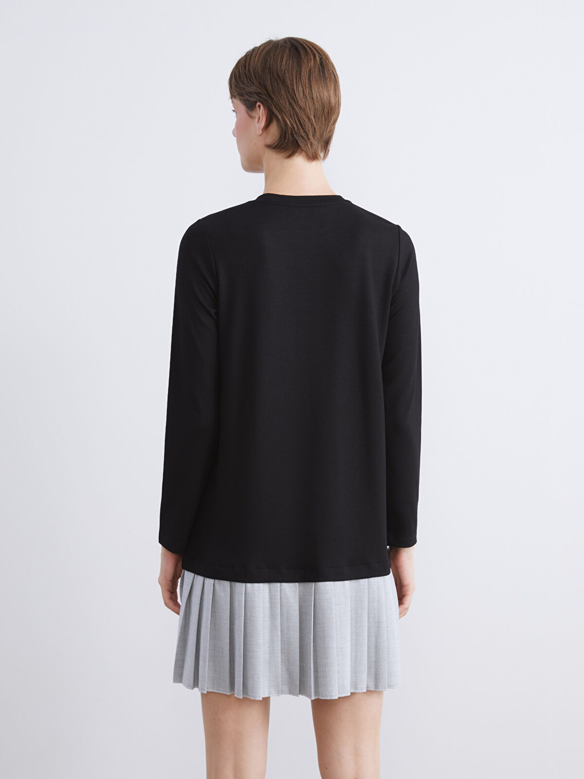 みき LCW Comfort Siyah Bisiklet Yaka Pileli Mini Elbise - W5IC68Z8-CVL