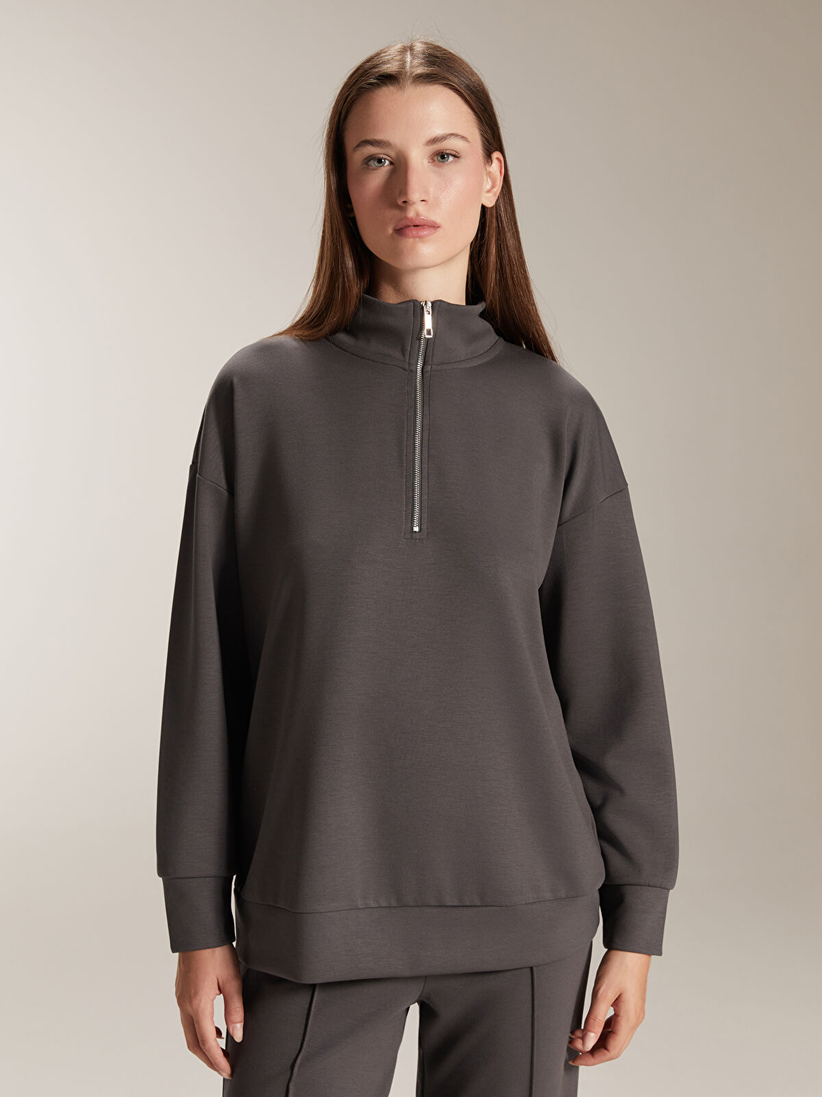 ヴィム LCW Vision Kapüşonlu Oversize Kadın Fermuarlı Sweatshirt -W36542Z8