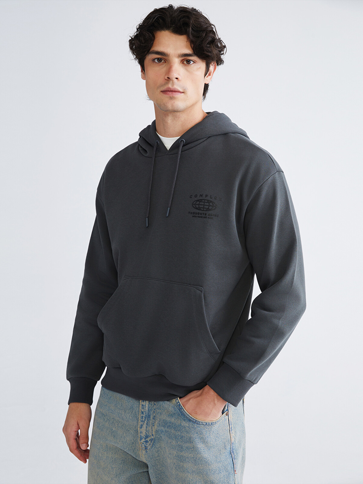 XSIDE Long Sleeve Printed Men's Hoodie - W5IL95Z8-SFS | LC Waikiki