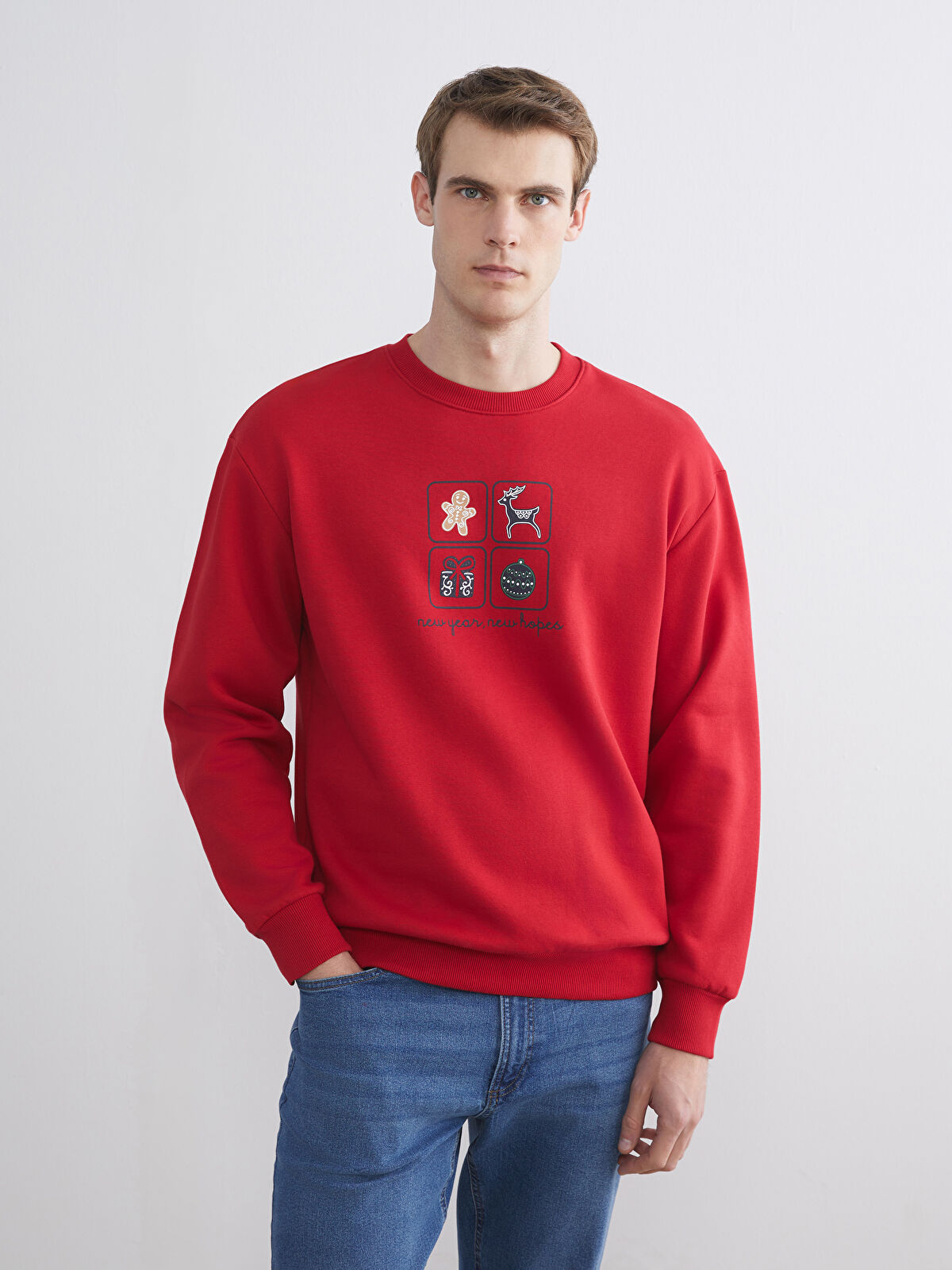 XSIDE Crew Neck New Year Themed Men's Sweatshirt - W5IM36Z8-MGR