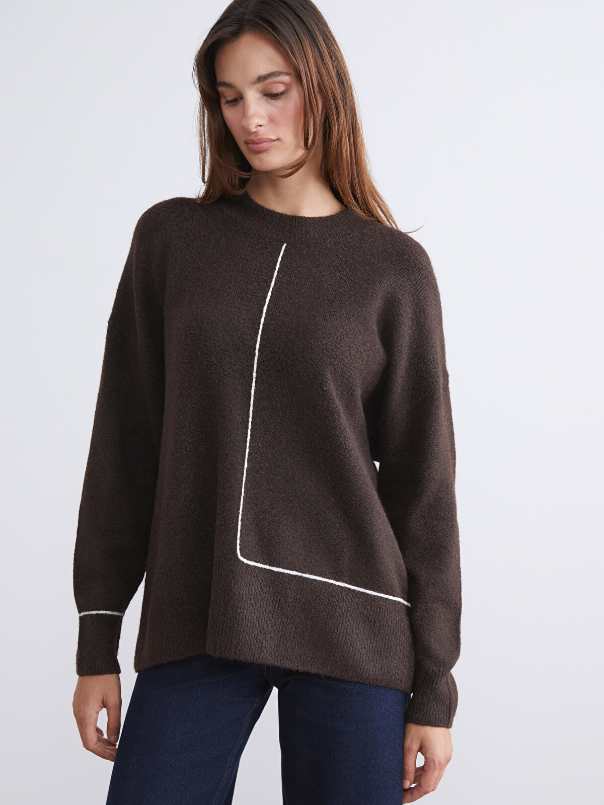 LCW Vision Crew Neck Striped Oversize Women's Knitwear Sweater