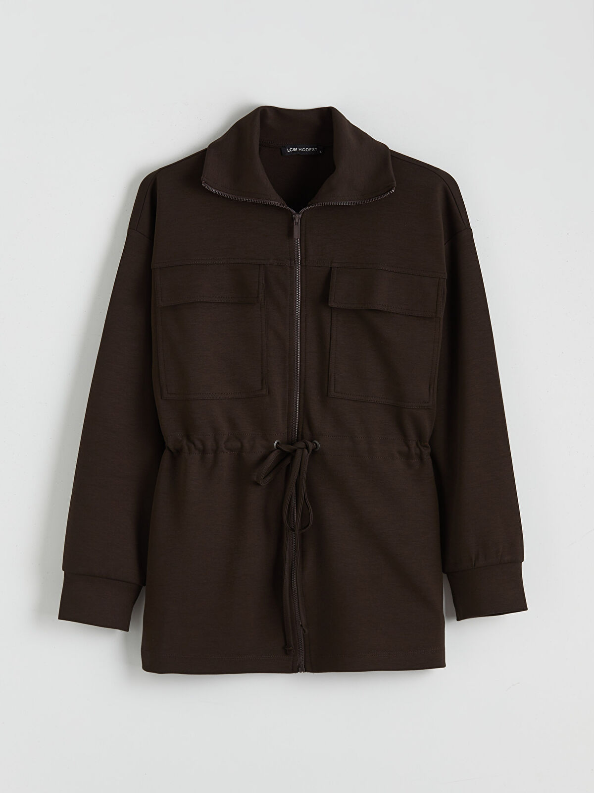 LCW Modest Kahverengi Dik Yaka Oversize Kadın Fermuarlı Sweatshirt