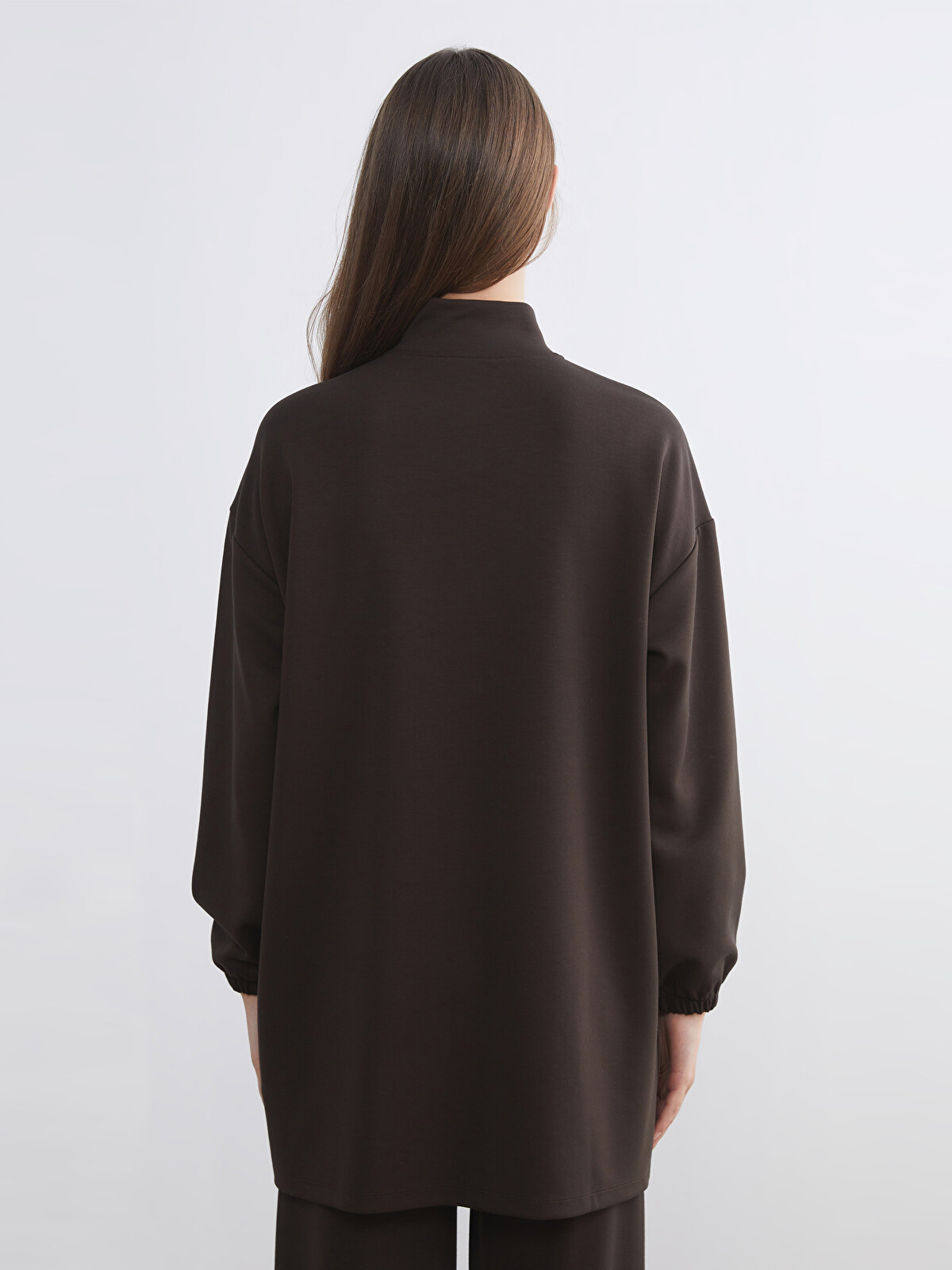 LCW Modest Kahverengi Dik Yaka Oversize Kadın Sweatshirt Tunik