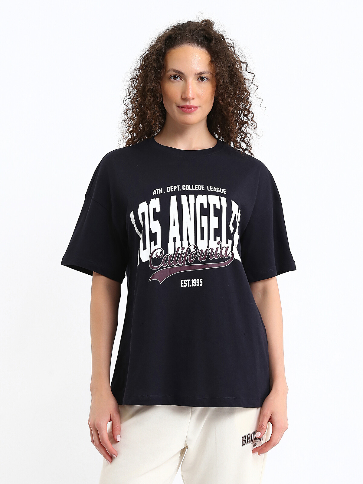 XSIDE Bisiklet Yaka Los Angeles Baskılı Kadın Tişört - W5IU09Z8