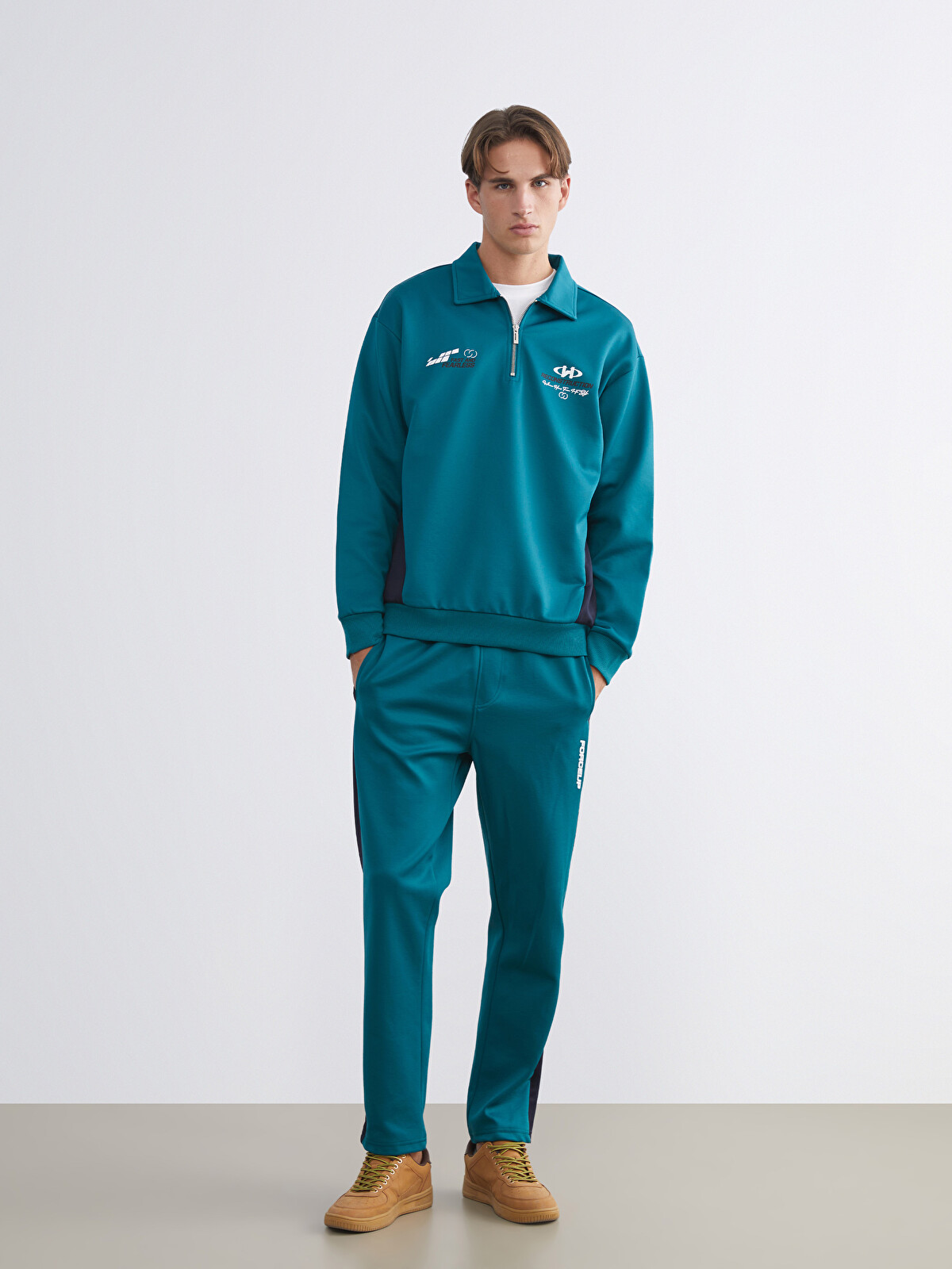 メンズウェア CLUBHAUS Buhloone Mindstate Polo XSIDE Yeşil Polo Yaka Baskılı Erkek Kalın Sweatshirt - W5IU55Z8