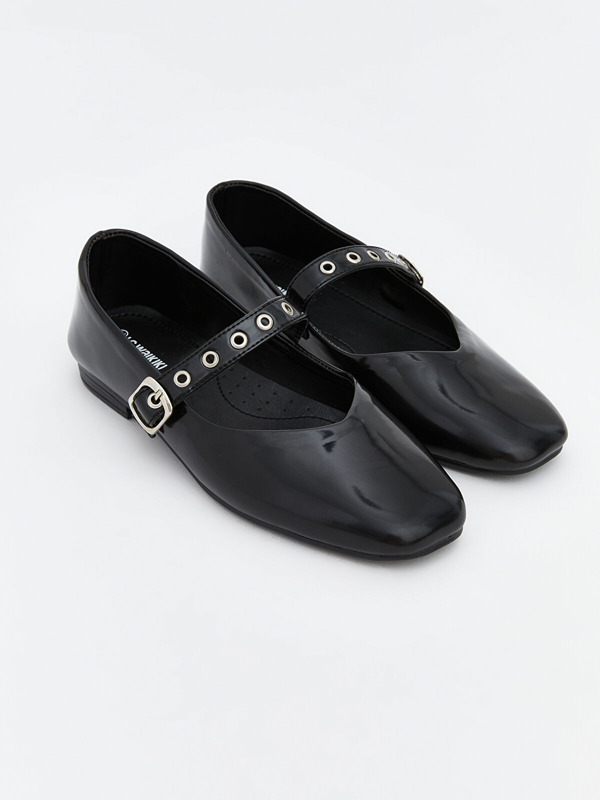 靴 OBLIQUE TOE FLAT SHOES LCW STEPS Shiny Faux Leather Women's Ballet Flats -W5IU75Z8-HUC