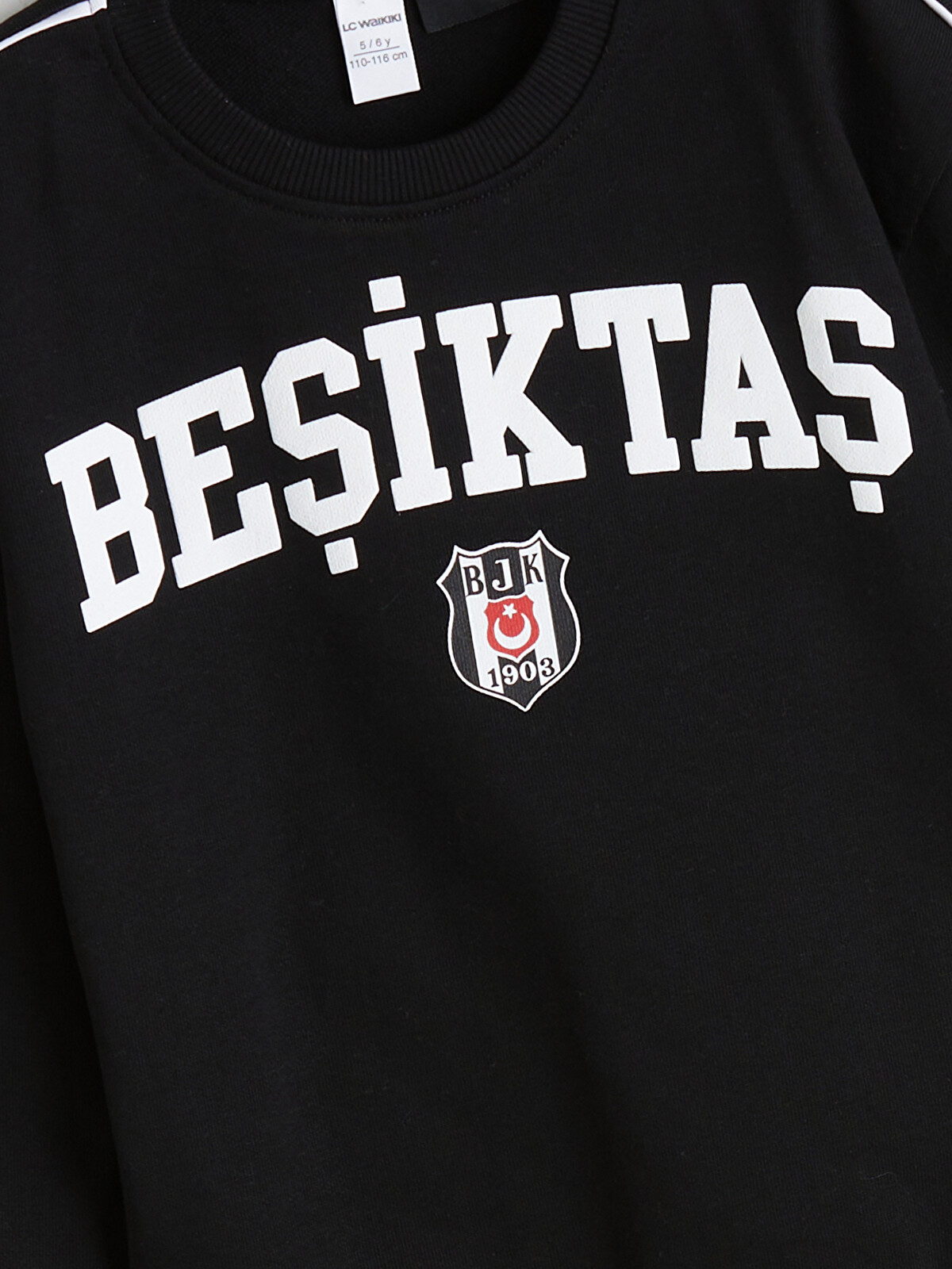 LCW Kids Siyah Bisiklet Yaka Beşiktaş Baskılı Erkek Çocuk