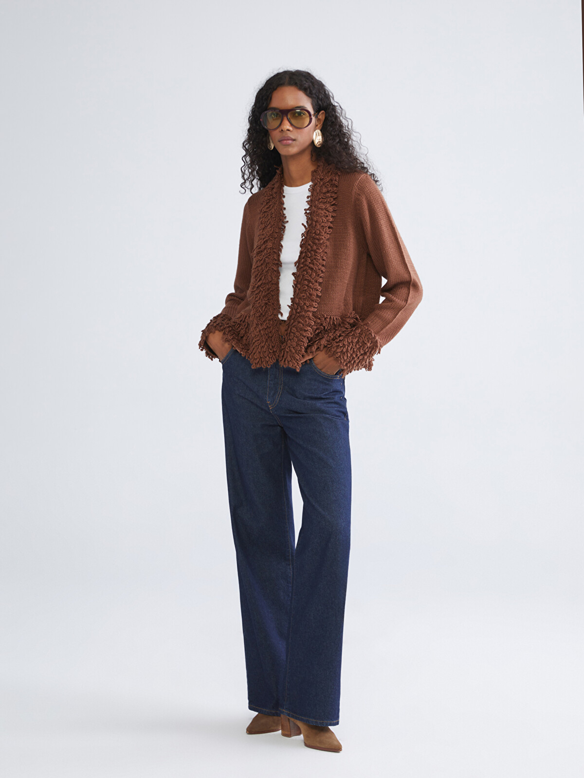 LCW Vision V Neck Women Tassel Knitwear Cardigan - W5J191Z8-D2N