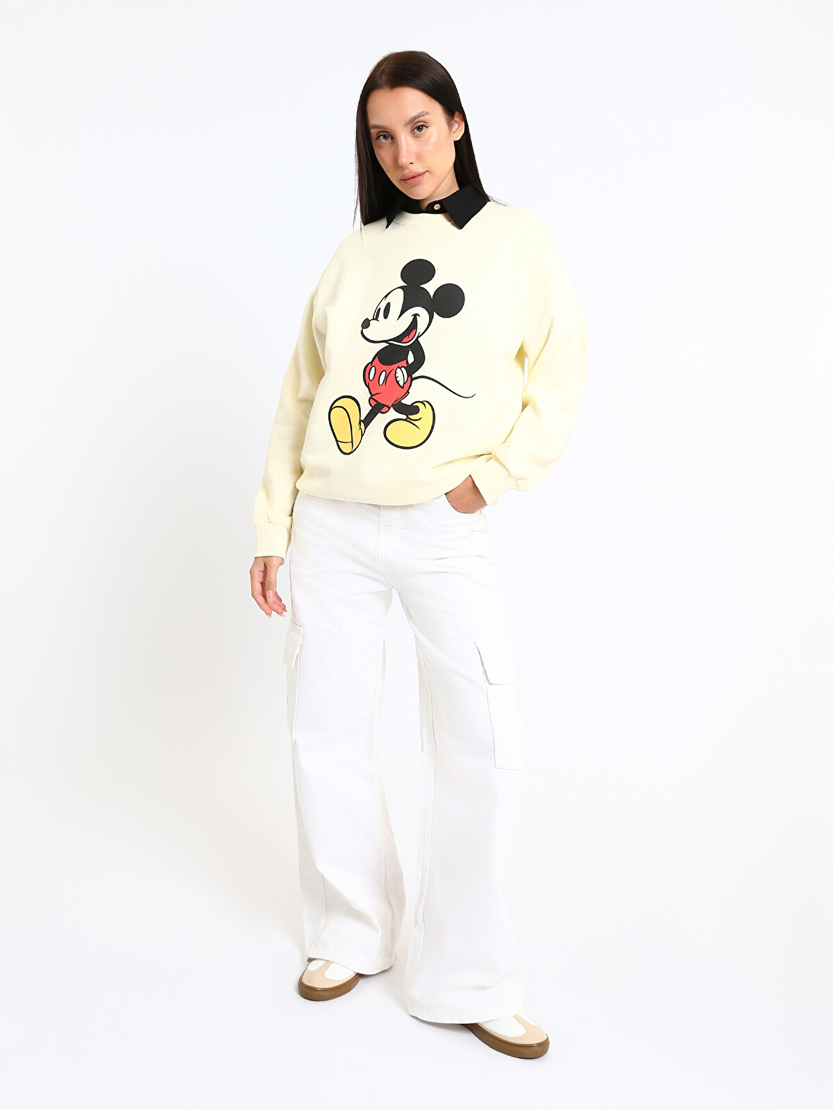 XSIDE Crew Neck Mickey Mouse Printed Oversize Women's Sweatshirt
