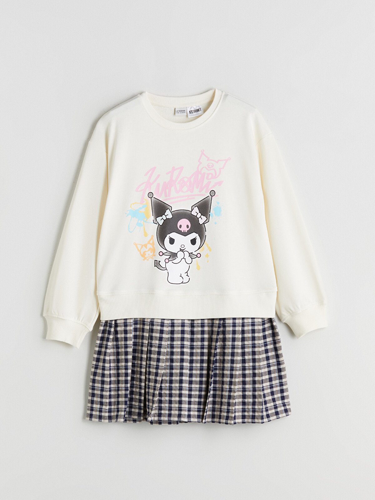 とと LCW Kids Ekru Bisiklet Yaka Kuromi Baskılı Kız Çocuk Elbise