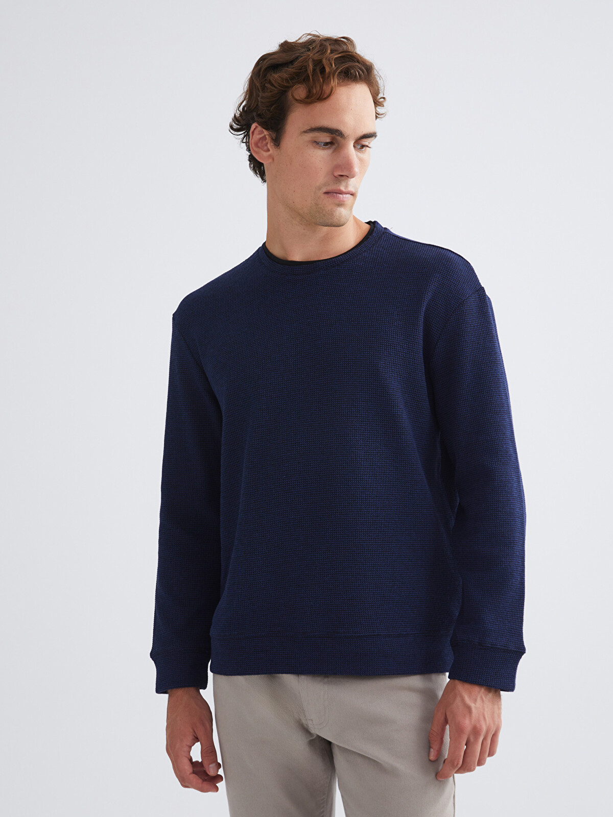 LCW Vision Lacivert Bisiklet Yaka Erkek Sweatshirt - W5J583Z8-DDG