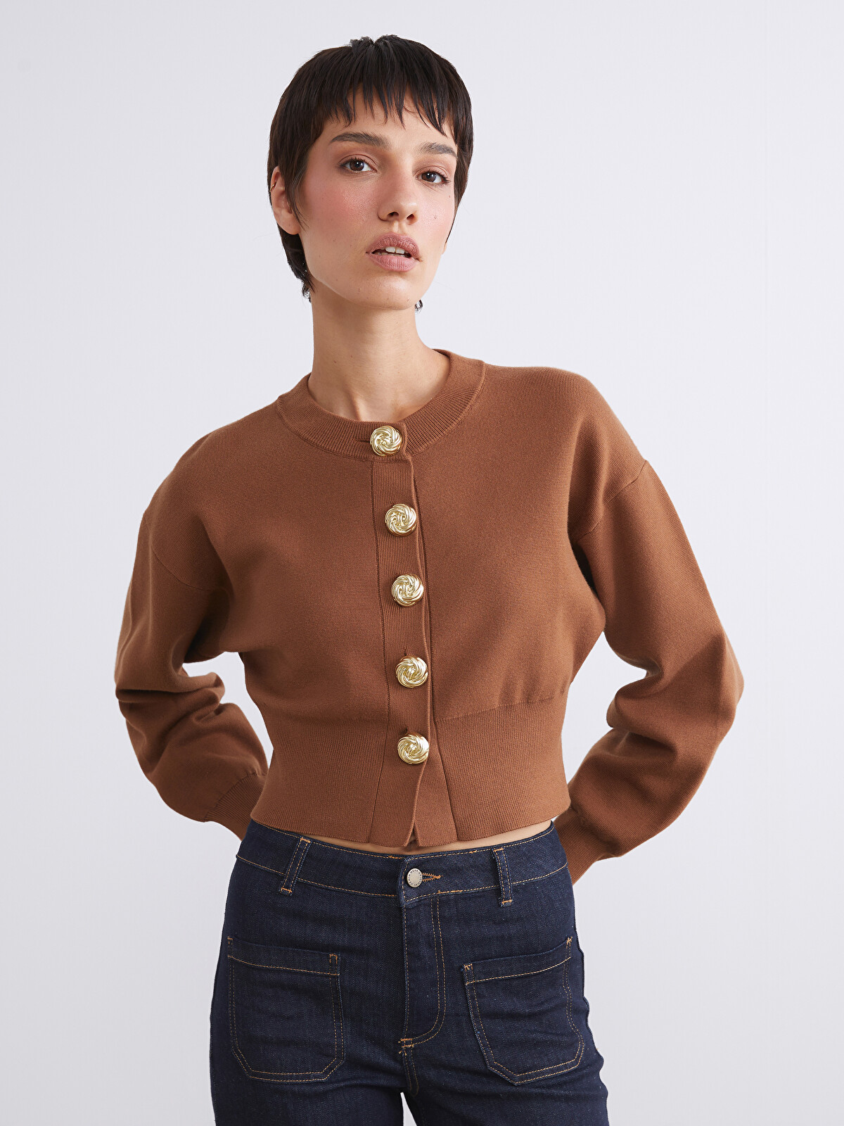 LCW Vision Crew Neck Women's Knitwear Cardigan - W5J927Z8-HAK | LC