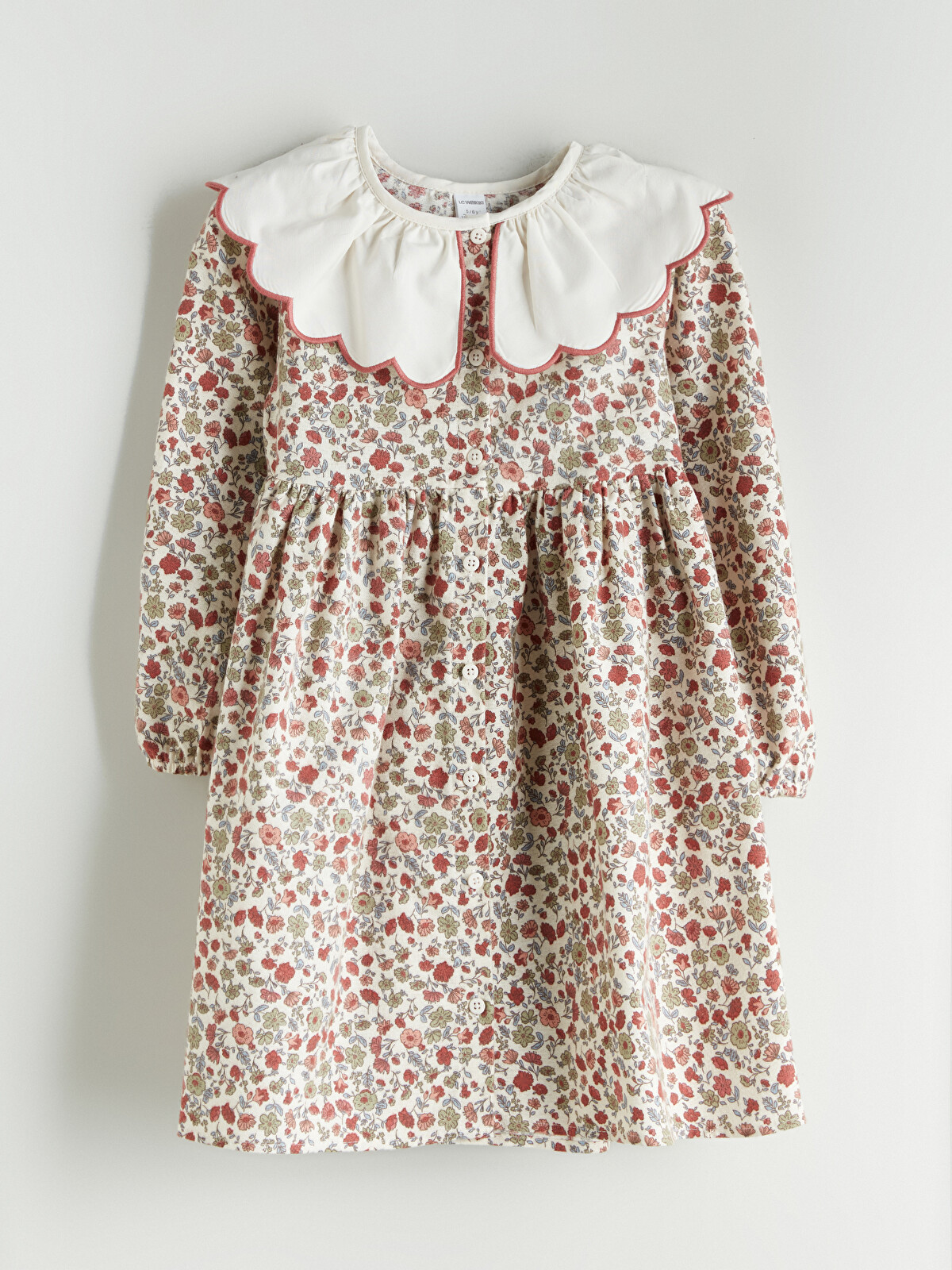 LCW Kids Ekru Bebe Yaka Çiçekli Kız Çocuk Elbise - W5J942Z1-LRA | LCW