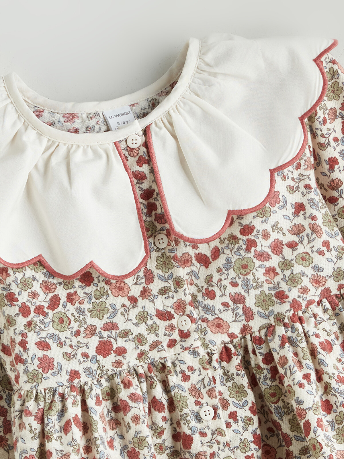 LCW Kids Ekru Bebe Yaka Çiçekli Kız Çocuk Elbise - W5J942Z1-LRA | LCW