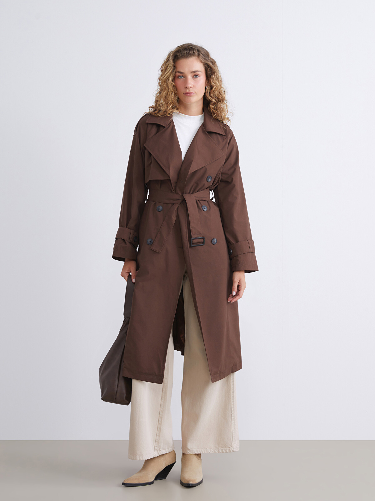 LCW Modest Double Breasted Collar Oversize Women's Trenchcoat