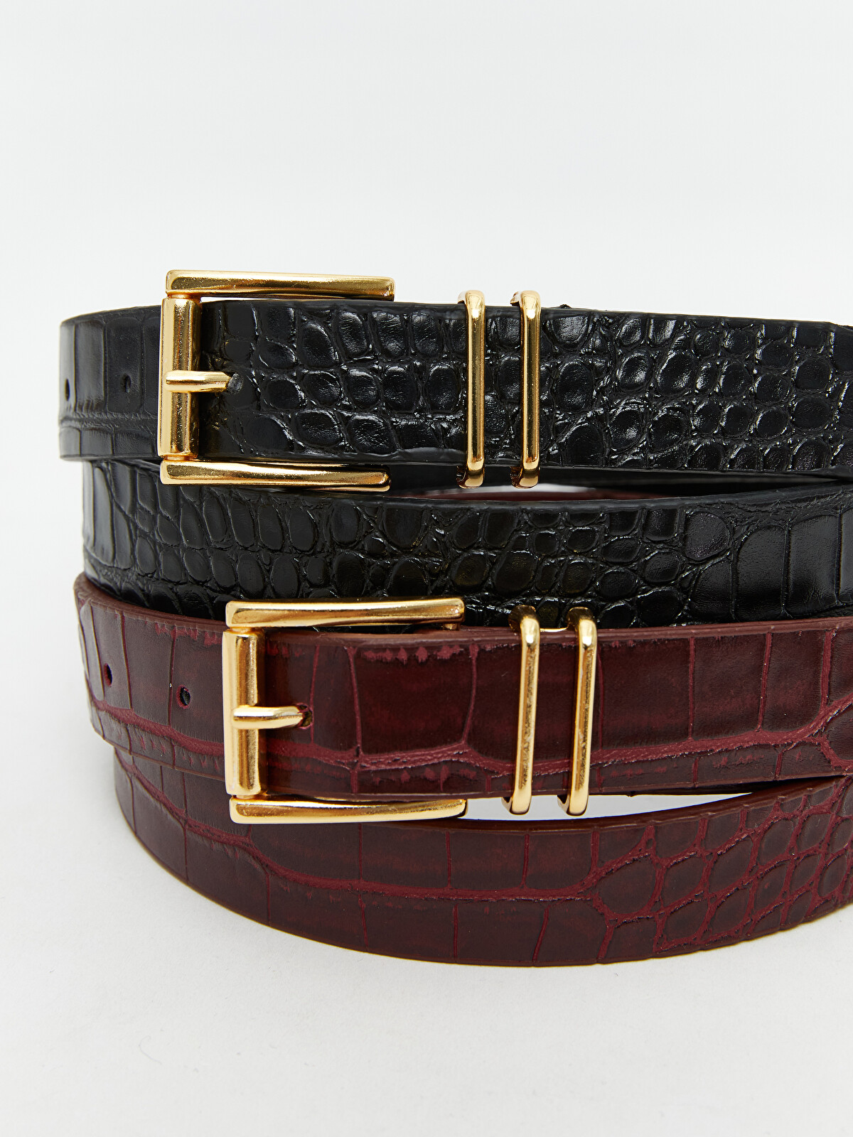LCW ACCESSORIES Faux Leather Croc Effect Women's Belt 2 Pack