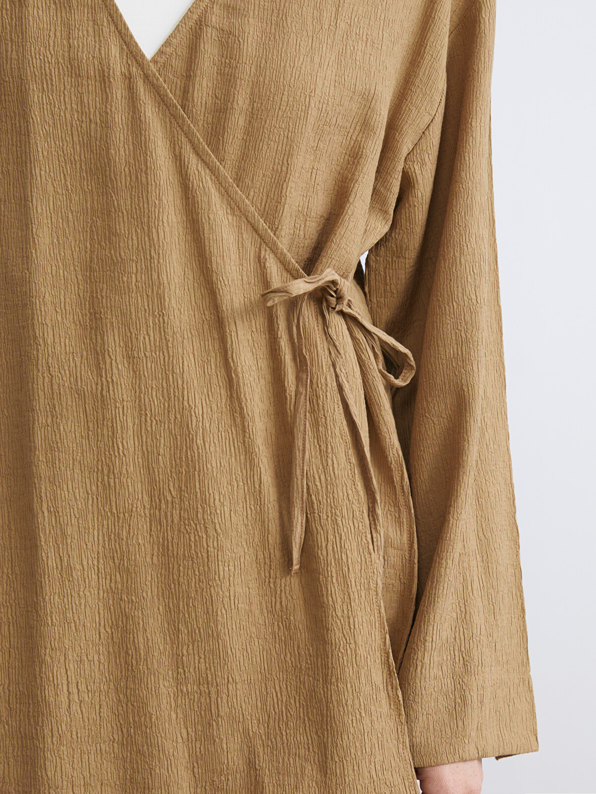 LCW Modest Haki Krinkle Düz Kısa Kadın Kimono - W5JG50Z8-CTY | LCW
