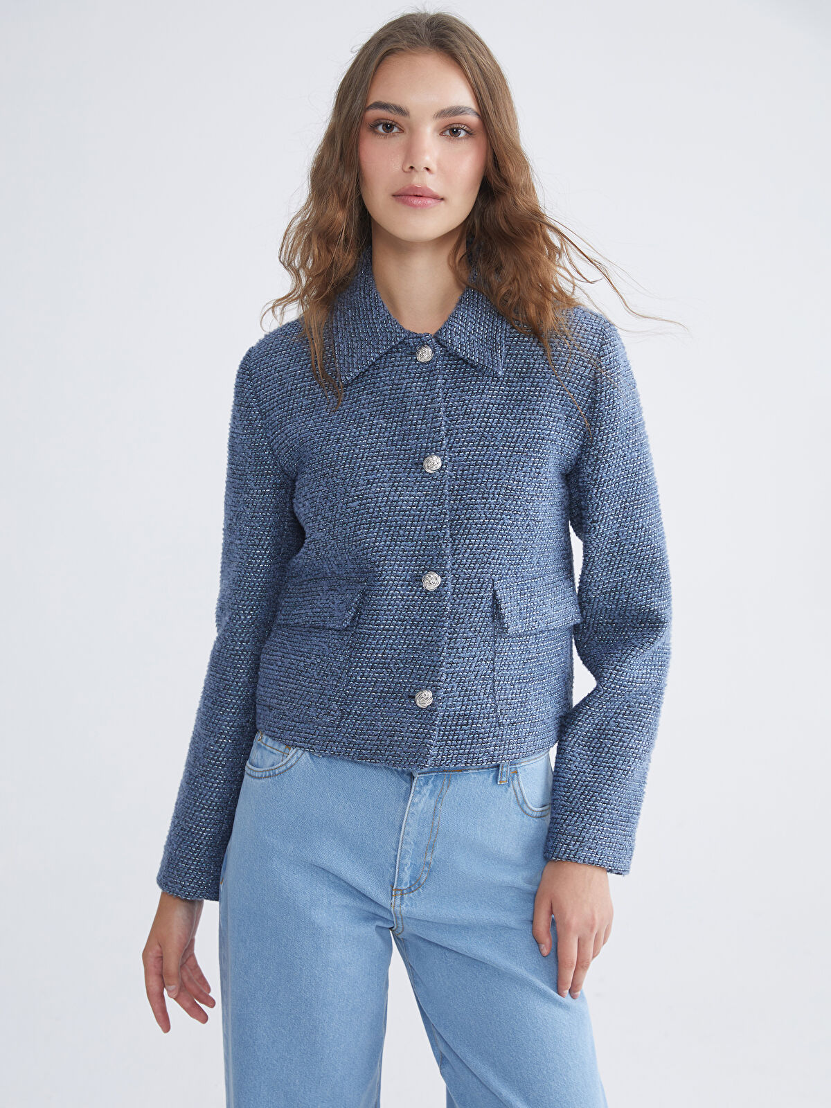 LCW Modest Collared Neck Women's Tweed Jacket - W5JN15Z8-8HA - LC