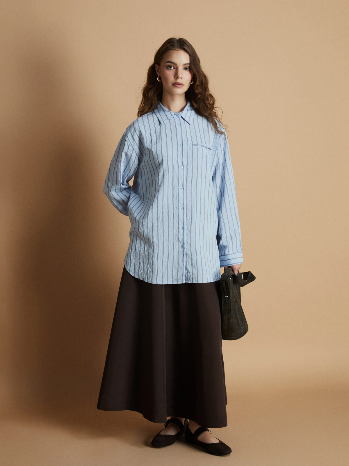 LCW Modest Striped Women's Shirt Tunic - W5JN18Z8-LEN | LC Waikiki
